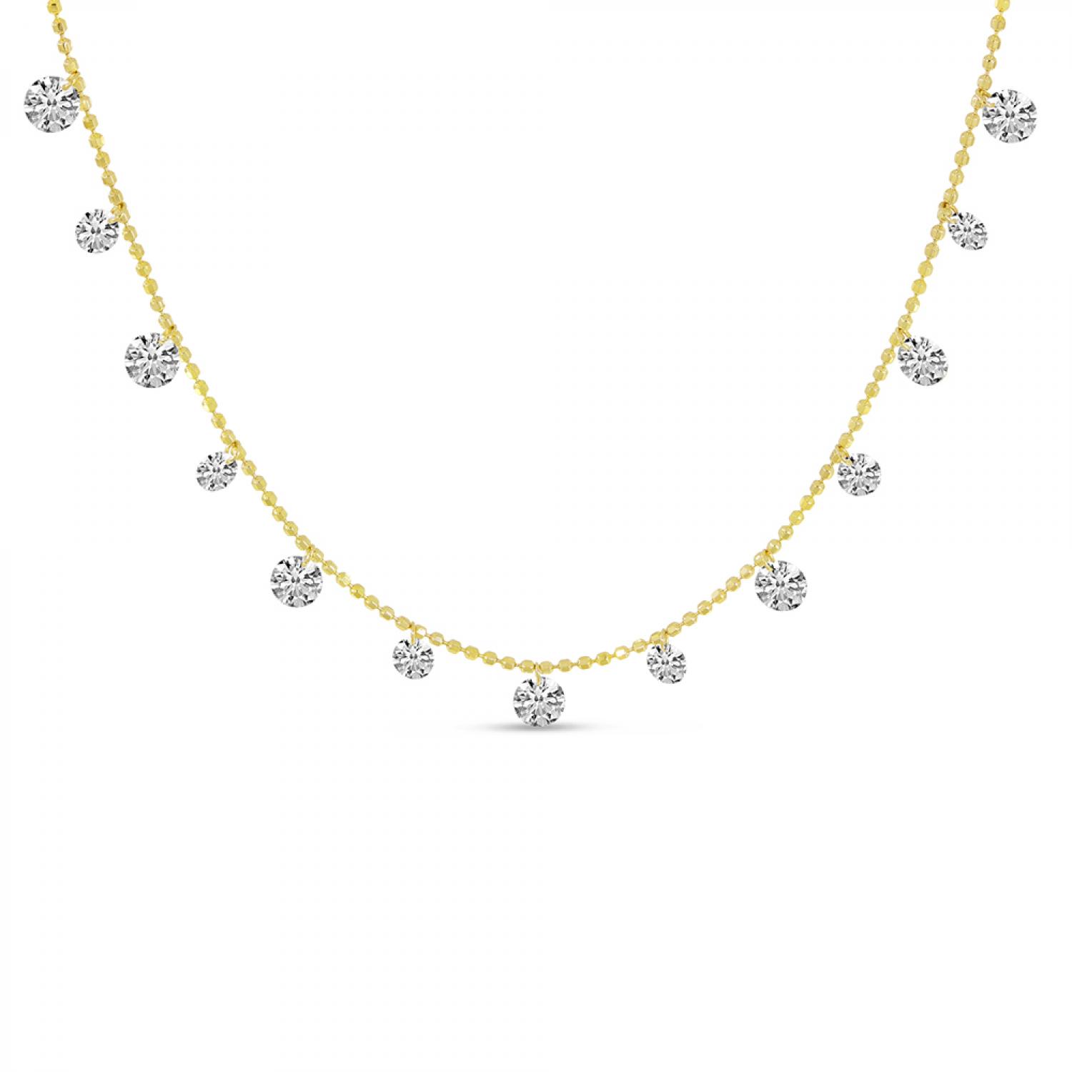 14K Yellow Gold 1.53 Ct Dashing Diamond Bead Chain 18 inch Necklace