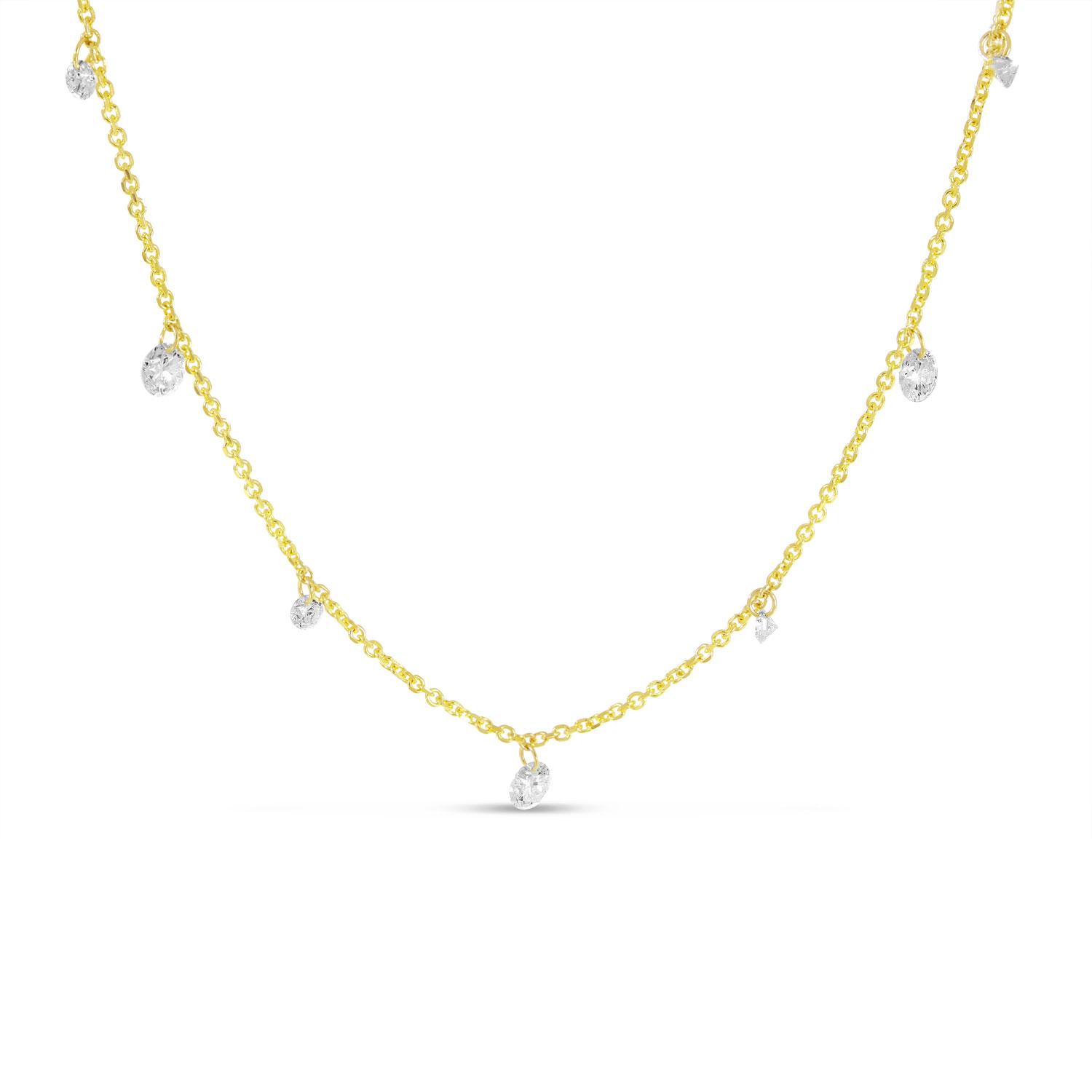 14K Yellow Gold 0.75 Ct Dashing Diamond Bead Chain 18 inch Necklace