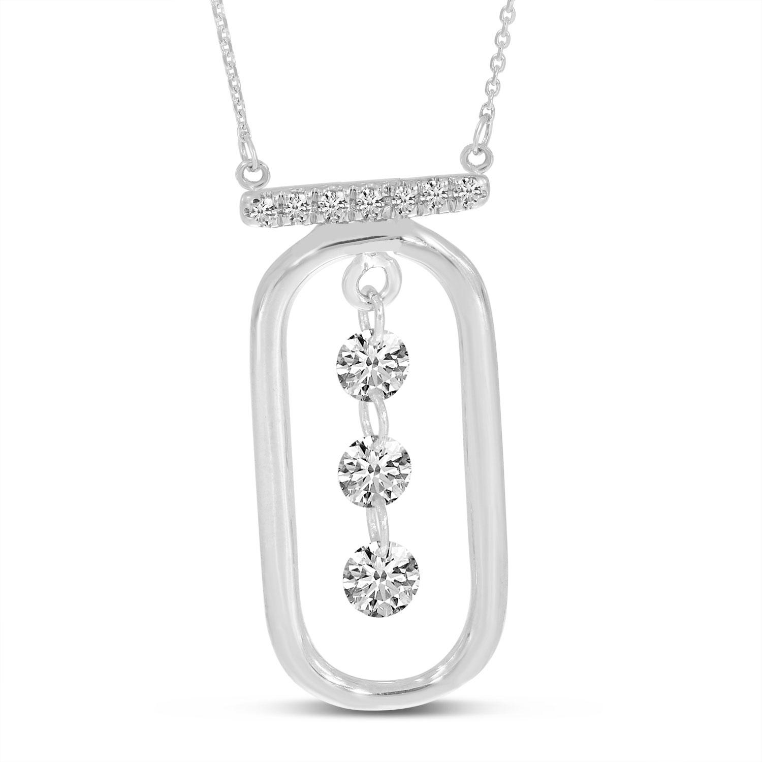 14K White Gold Dashing Diamond Wire Paperclip Necklace