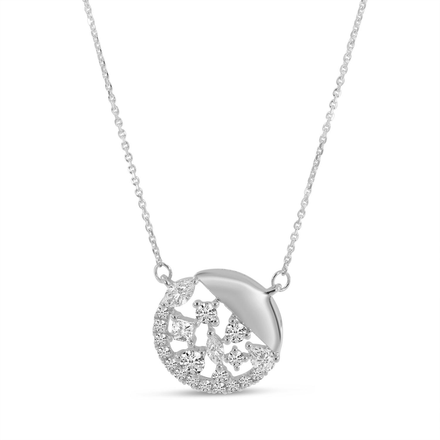 14K Yellow Gold Diamond Cluster Circle Necklace