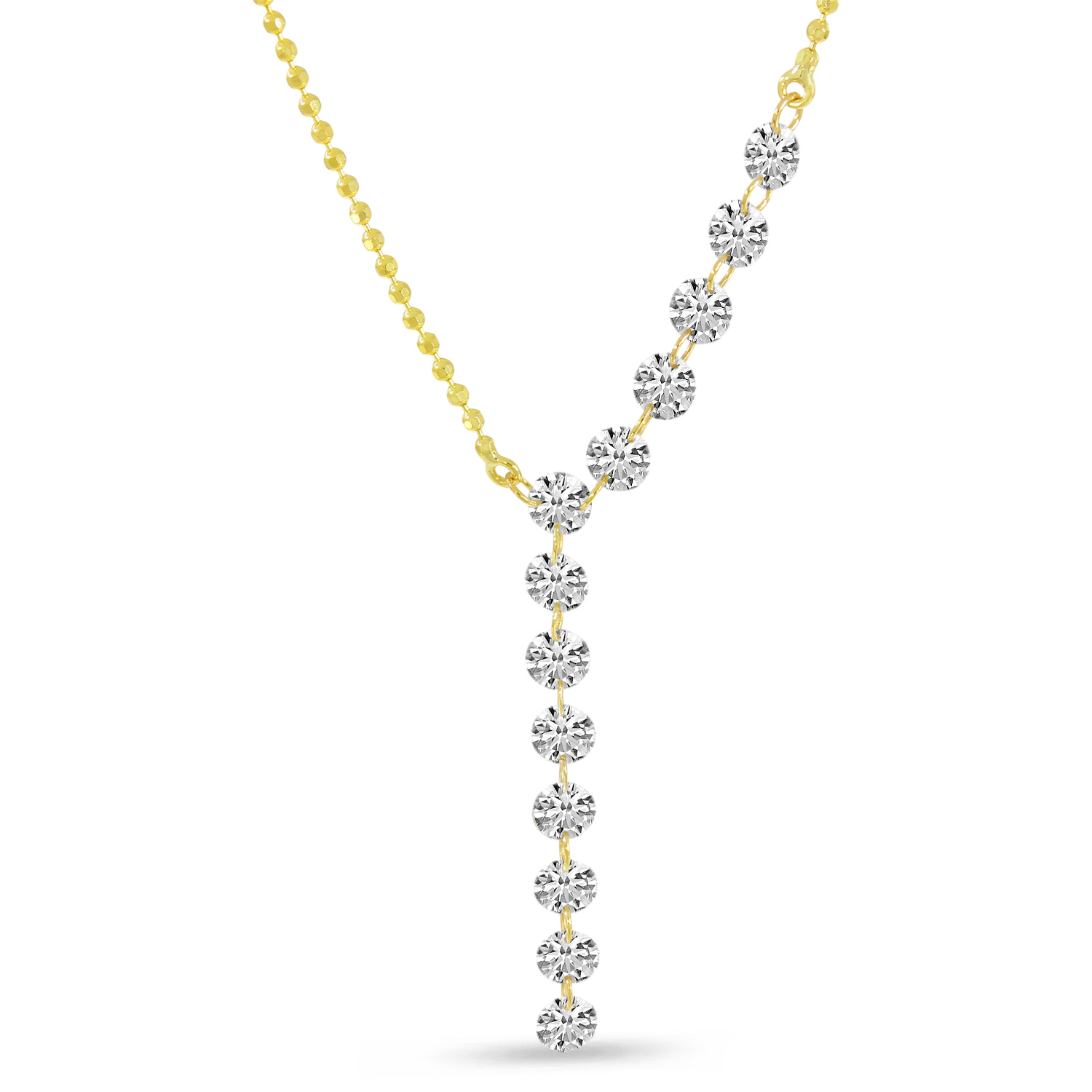 14K Yellow Gold Dashing Diamond Asymmetrical Lariat Necklace