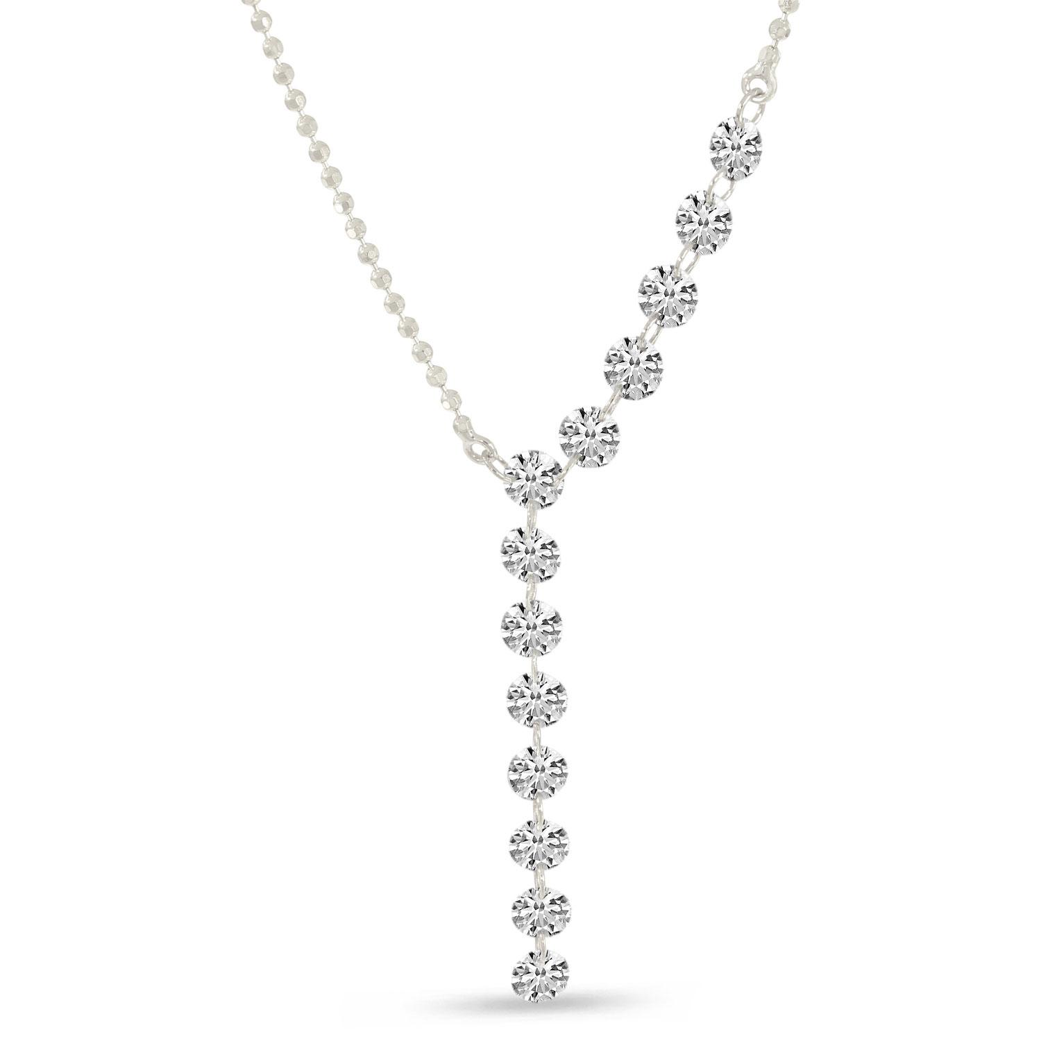 14K White Gold Dashing Diamond Asymmetrical Lariat Necklace