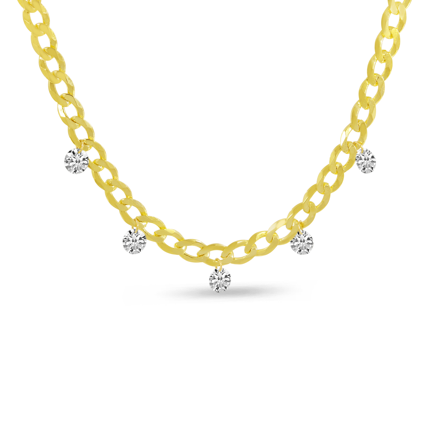 14K Yellow Gold Dashing Diamond Cuban Chain Necklace