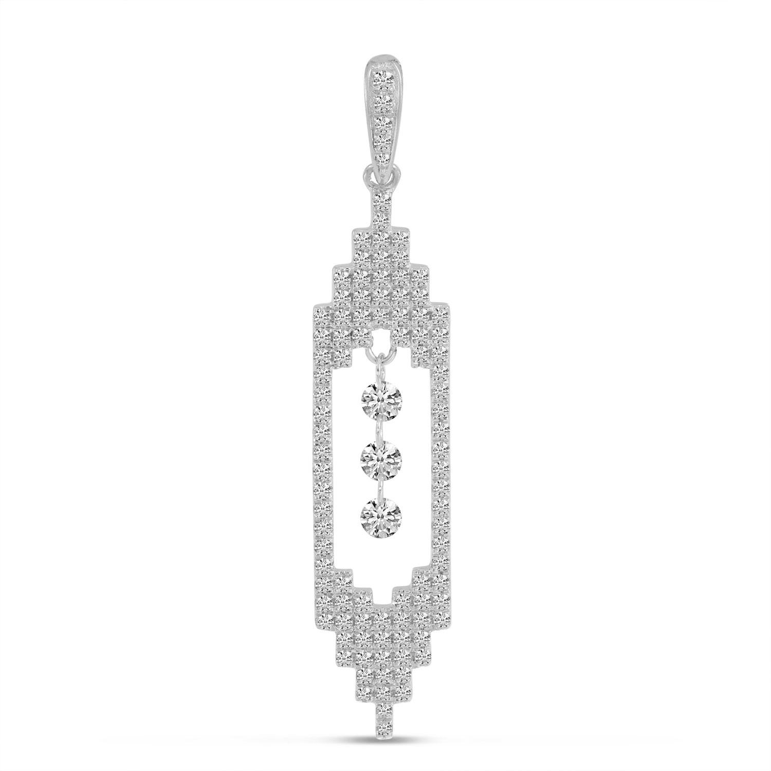 14K White Gold Dashing Diamond Art Deco Pendant
