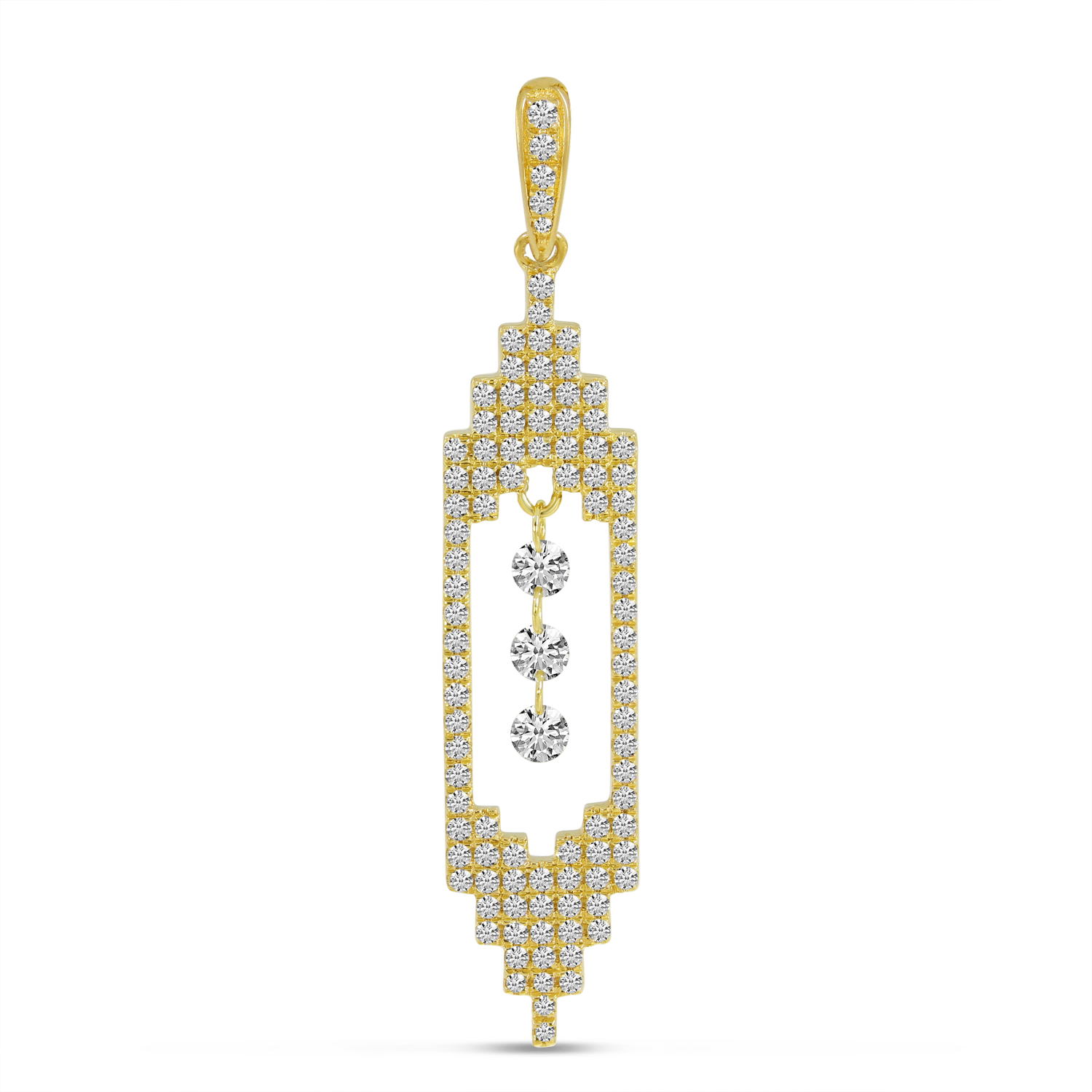 14K Yellow Gold Dashing Diamond Art Deco Pendant