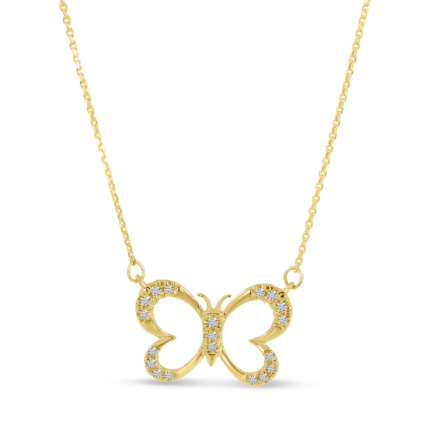 14K Yellow Gold Diamond Butterfly Necklace