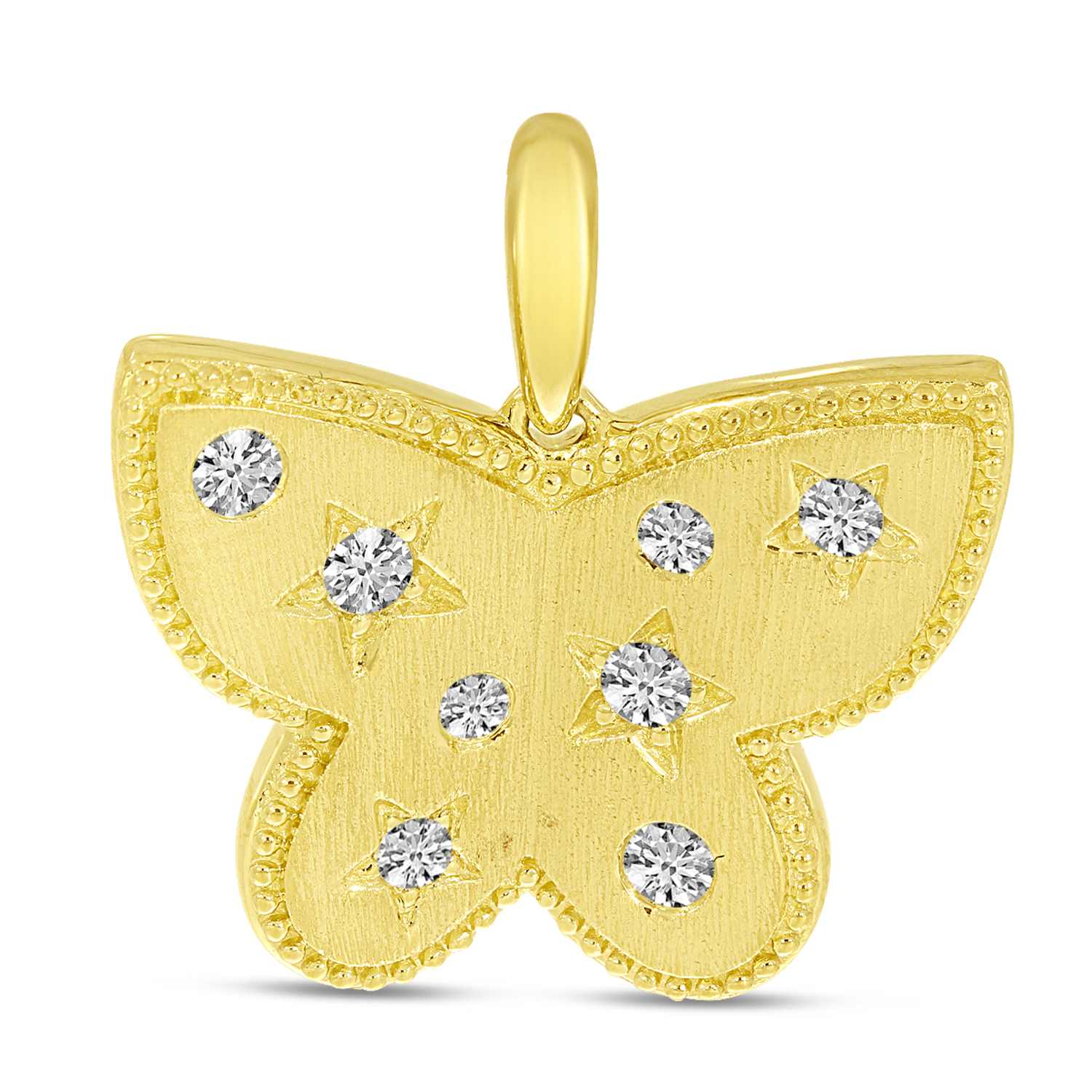 14K Yellow Gold Diamond Brushed Gold Butterfly Pendant