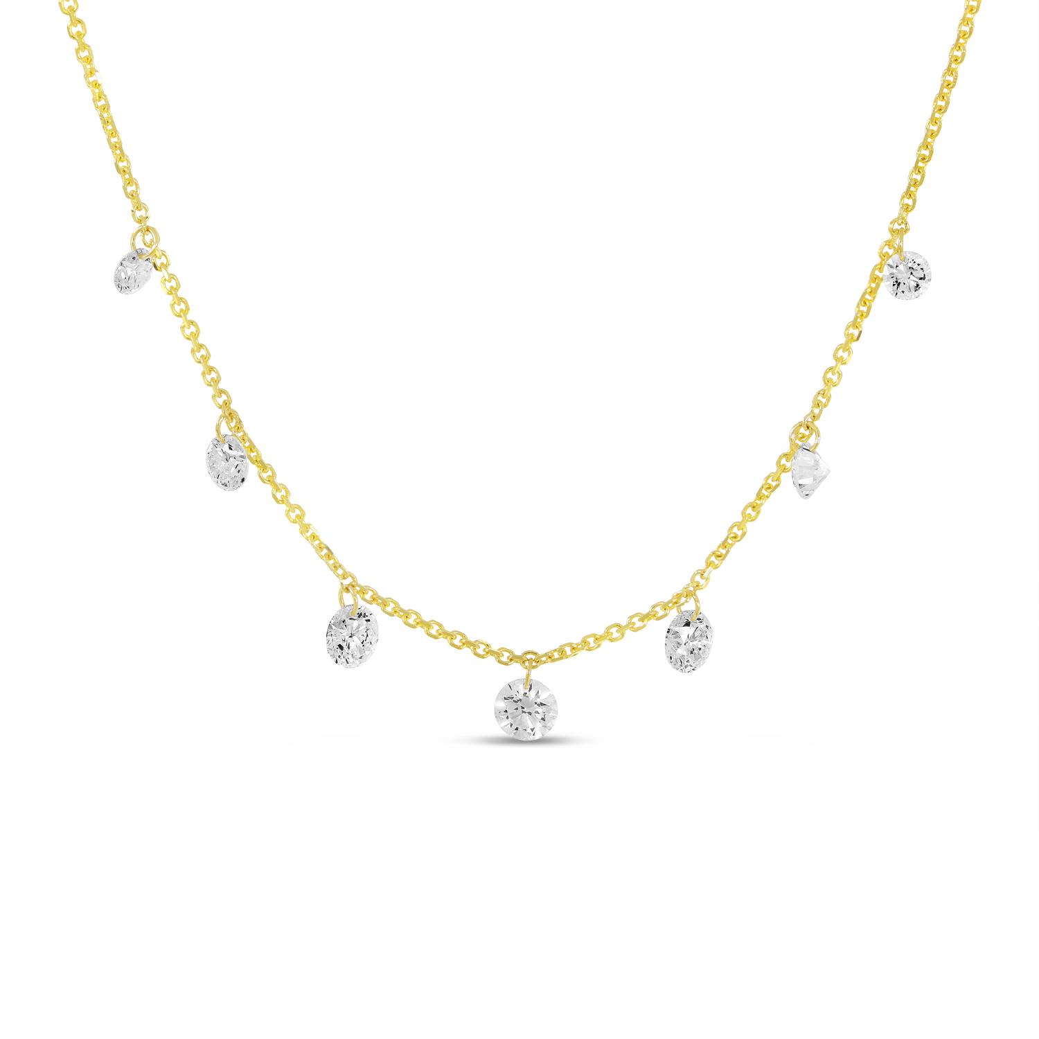 14K Yellow Gold Graduated Dashing Diamonds 5 Stone Necklace