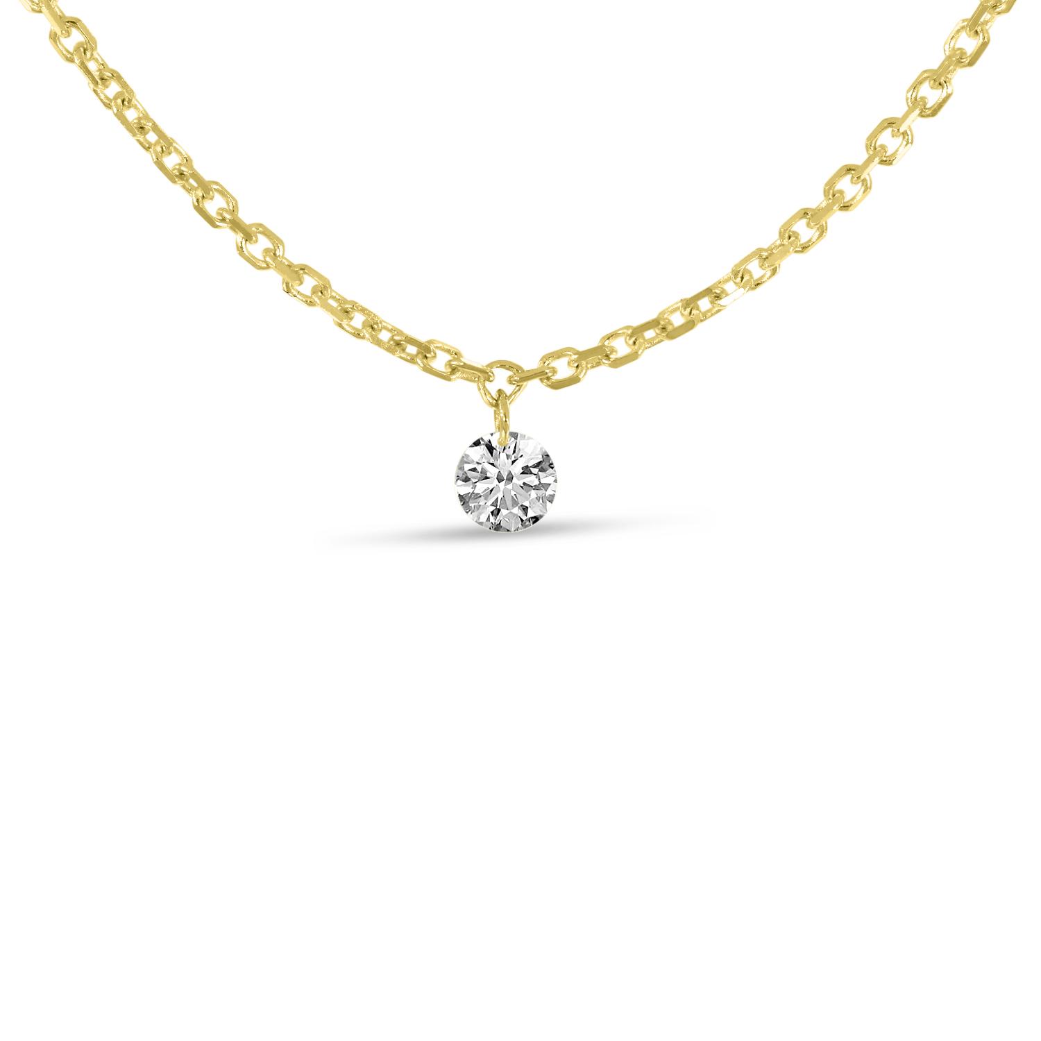 14K Yellow Gold Solitaire Dashing Diamonds 18 inch Necklace