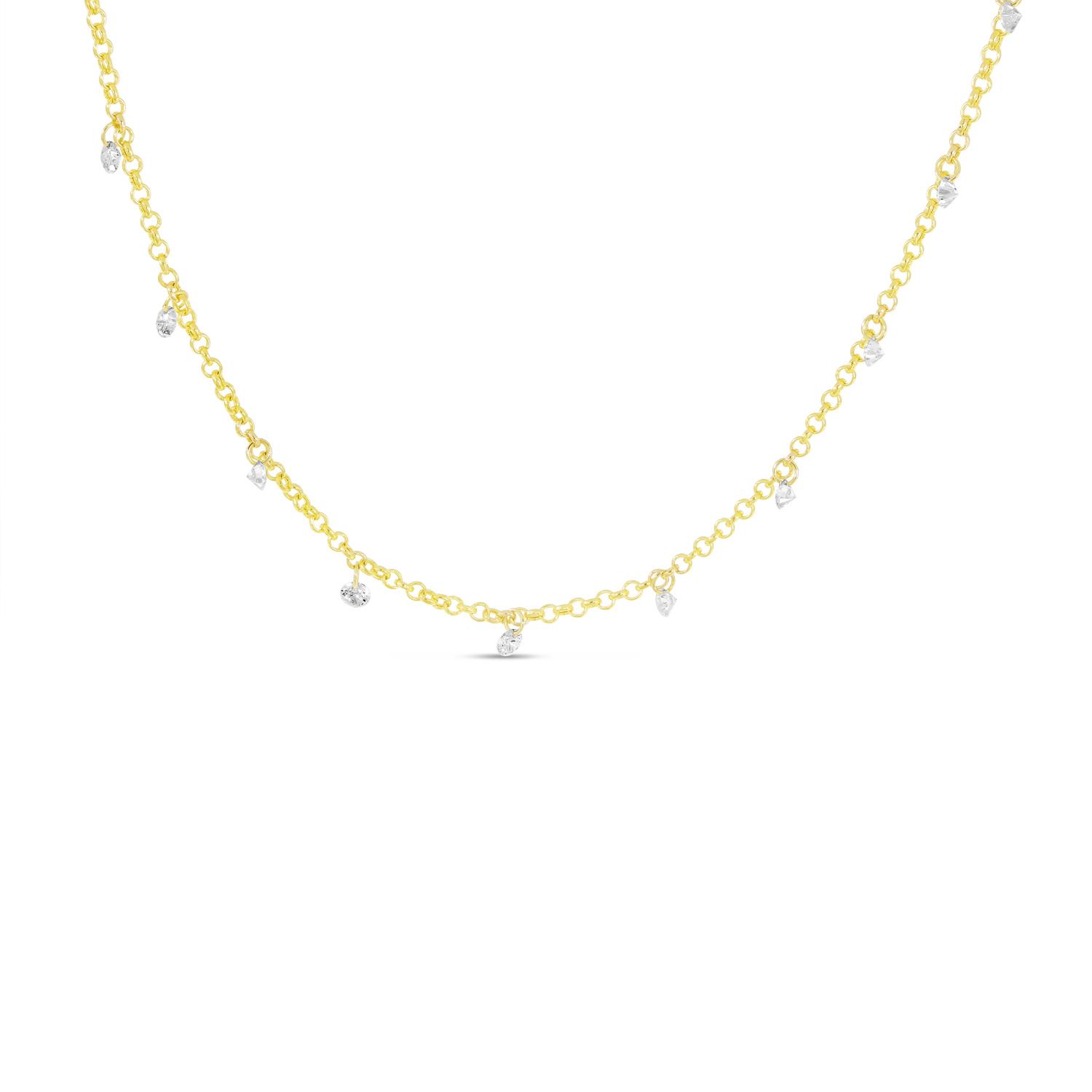 14K Yellow Gold Dashing Diamond 24-Stone Rolo Necklace