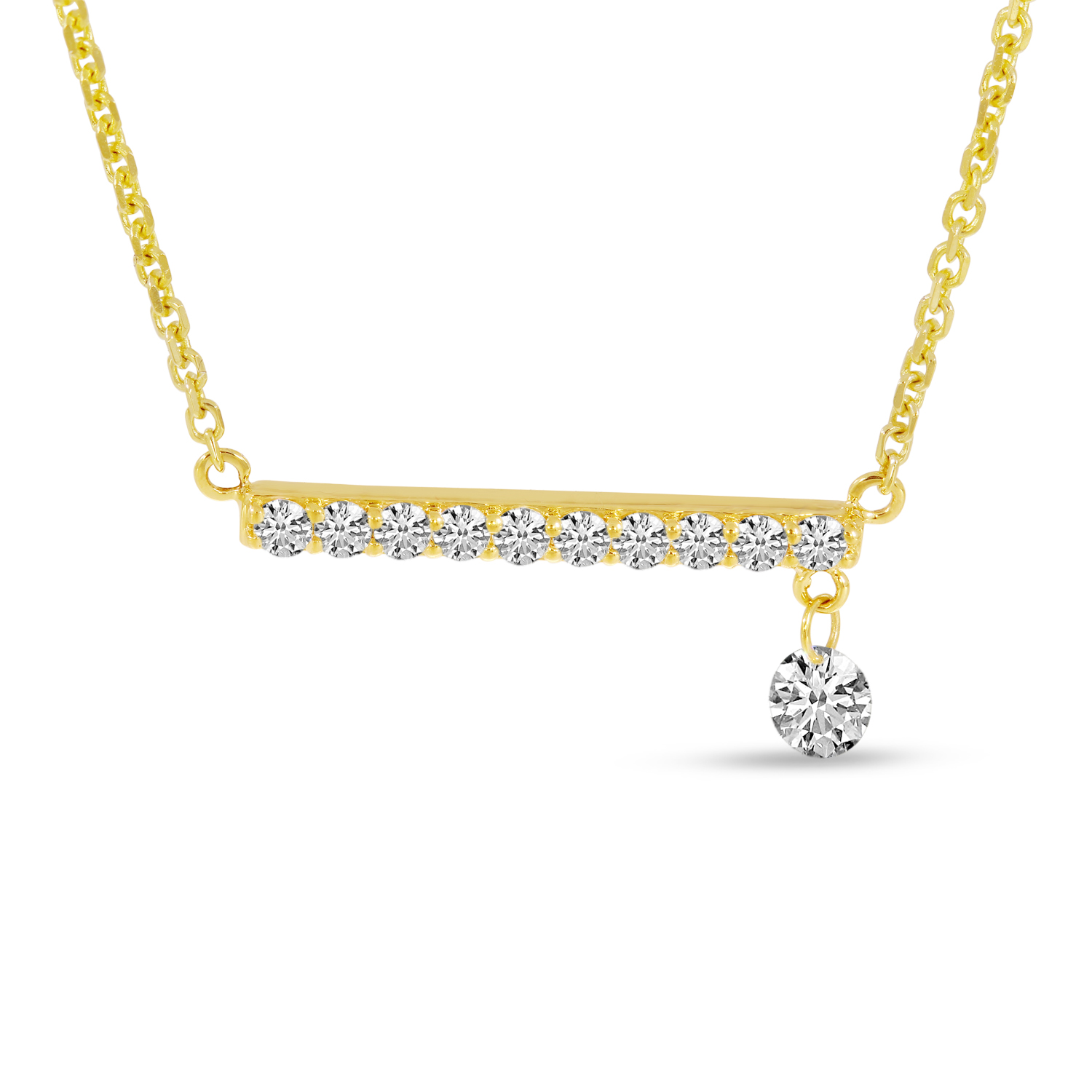 14K Yellow Gold Dashing Diamond Bar Necklace