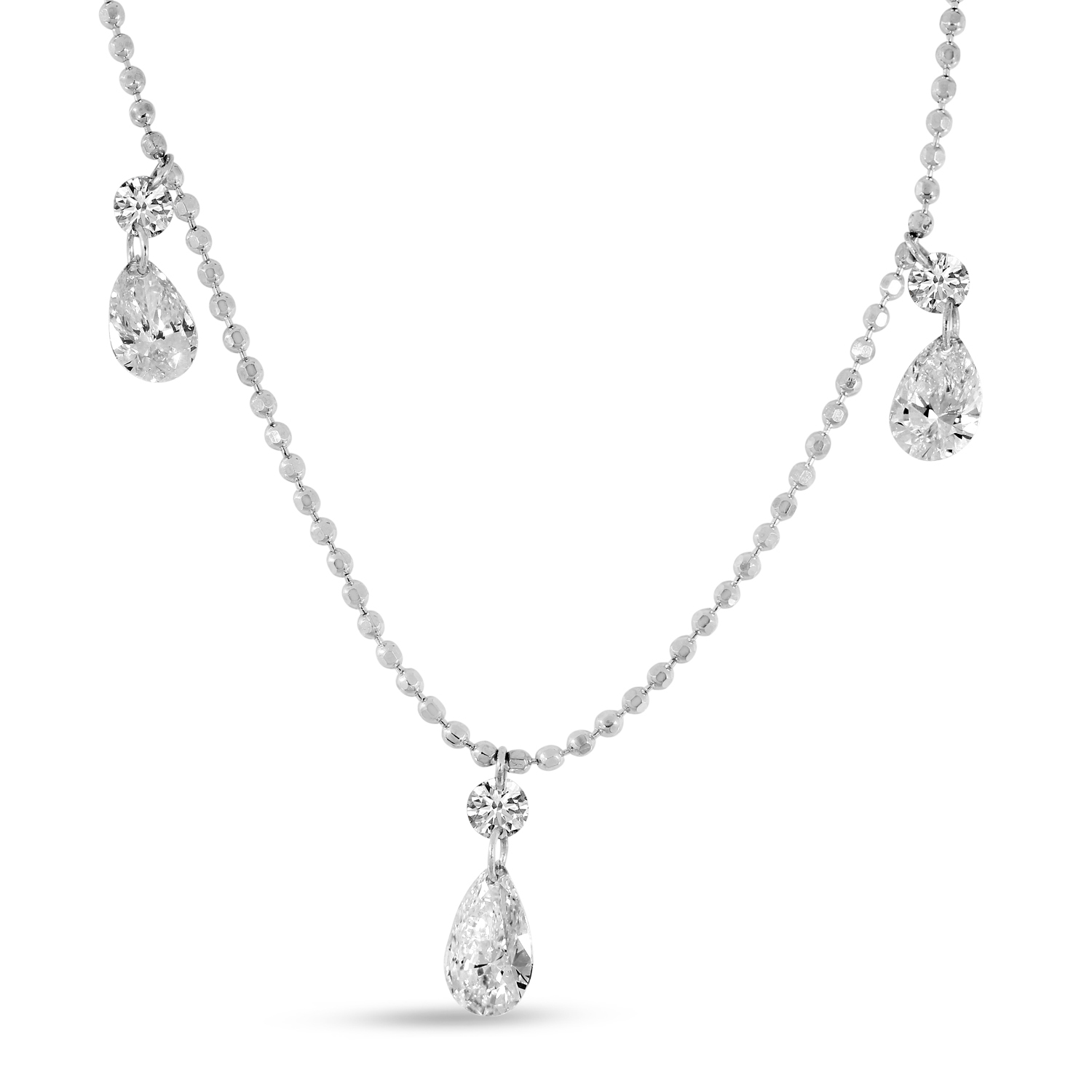 14K White Gold Dashing Diamond Triple Pear Necklace 