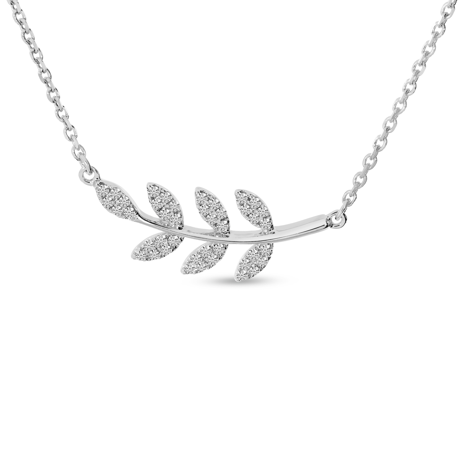 14K White Gold Diamond East to West Leaf Necklace