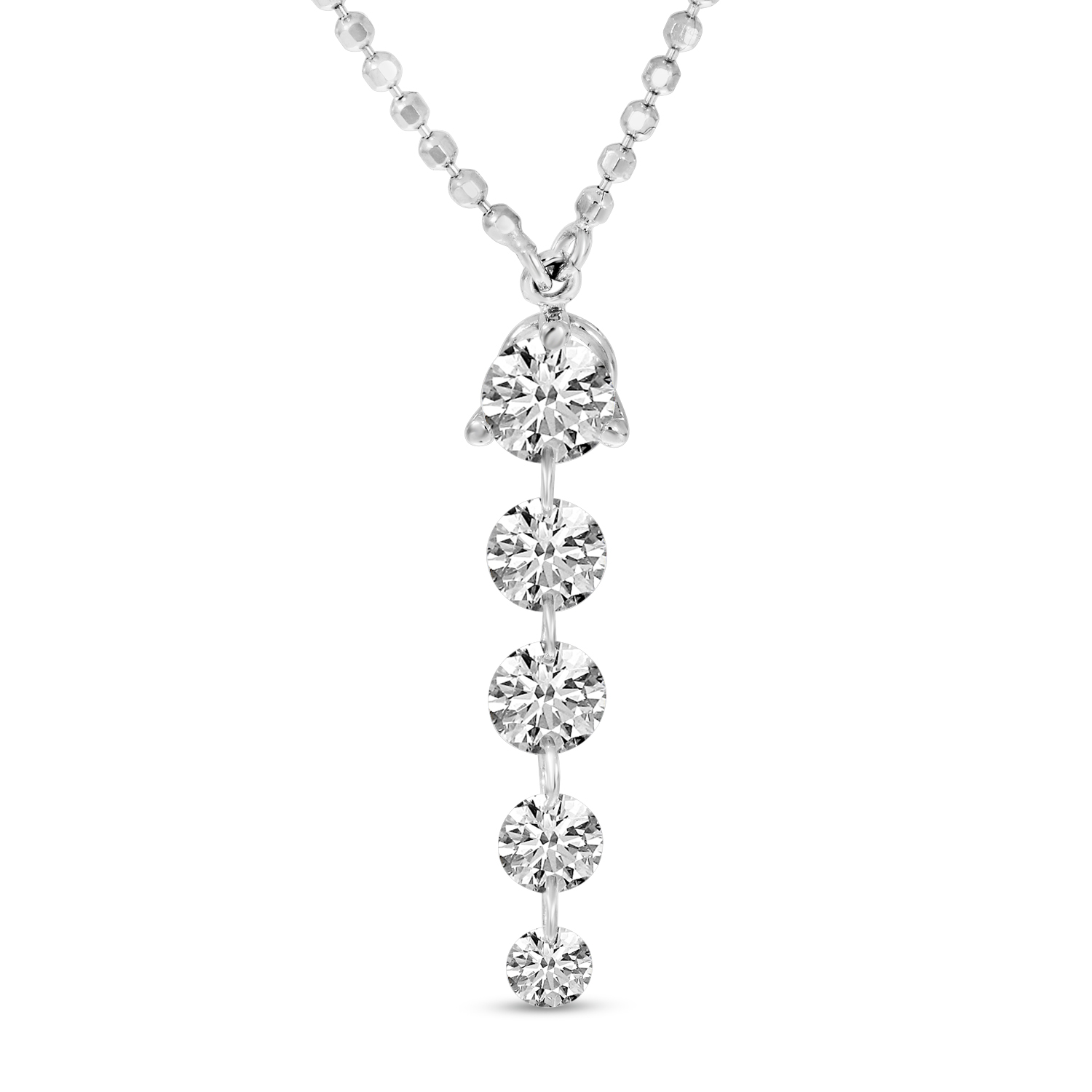 14k White Gold Dashing Diamond 5-Stone Dangle Necklace