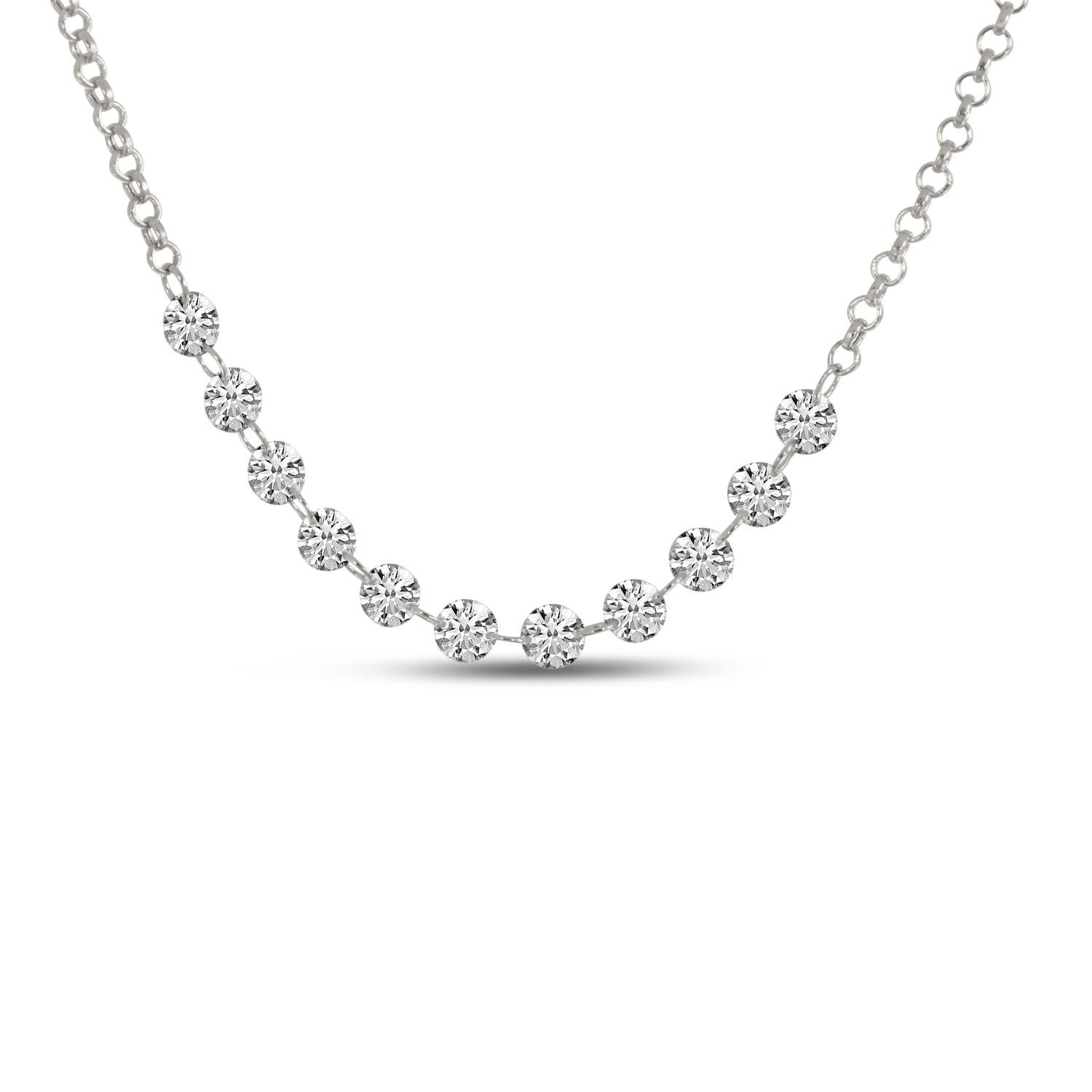 14K White Gold Dashing Diamond 11-Stone Necklace