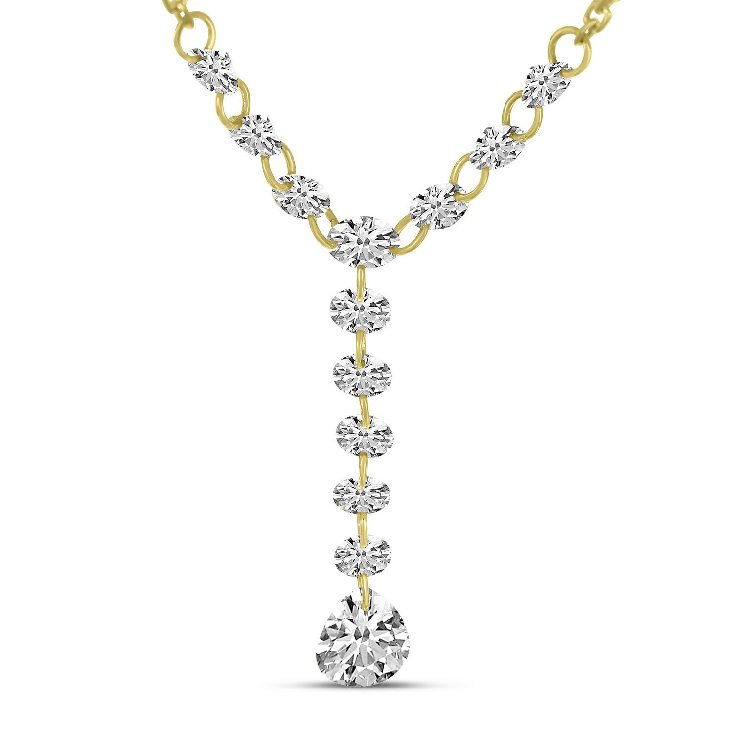 14K Yellow Gold Dashing Diamond Lariat Necklace