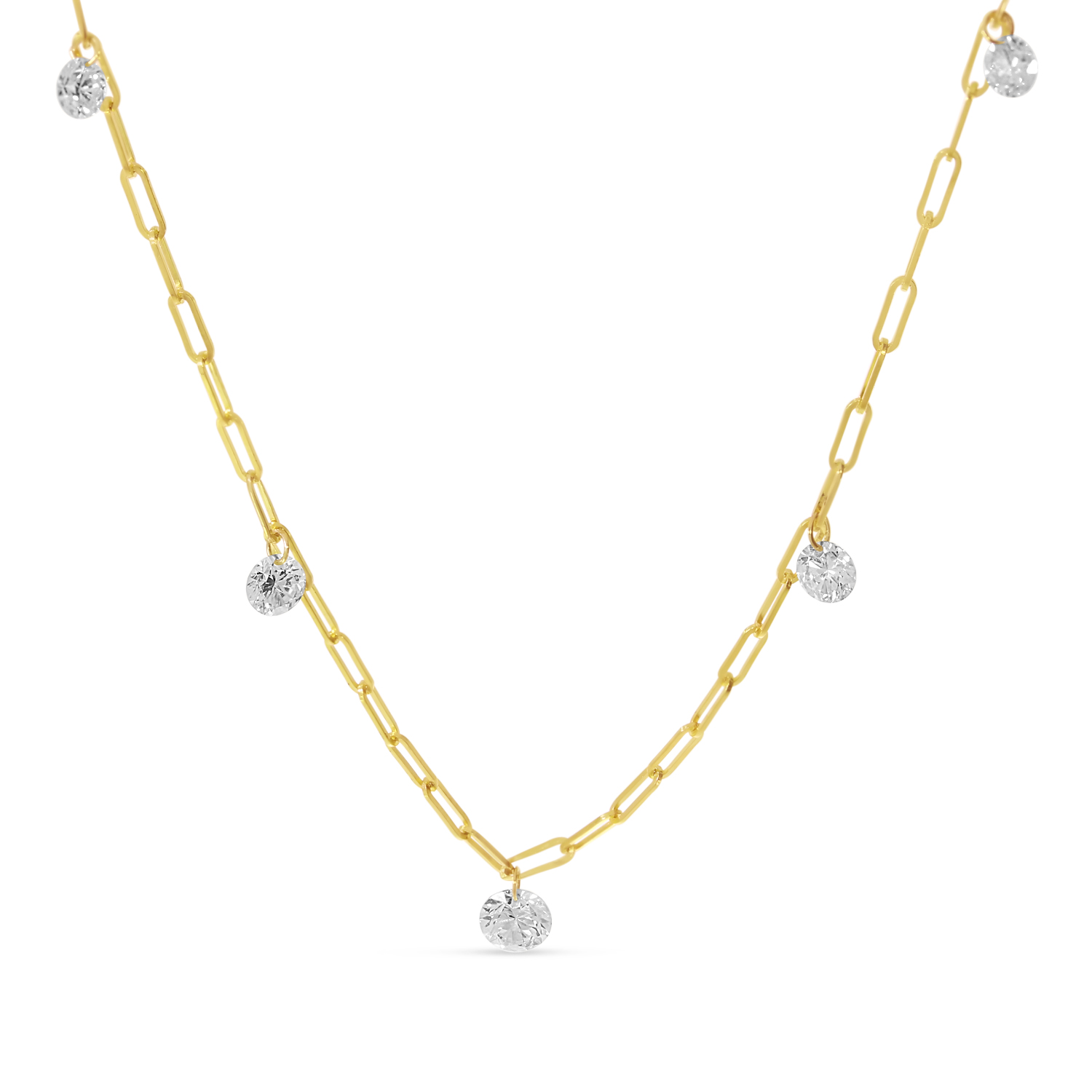 14K Yellow Gold Dashing Diamond Round Graduated .75 Ct Diamond Necklace