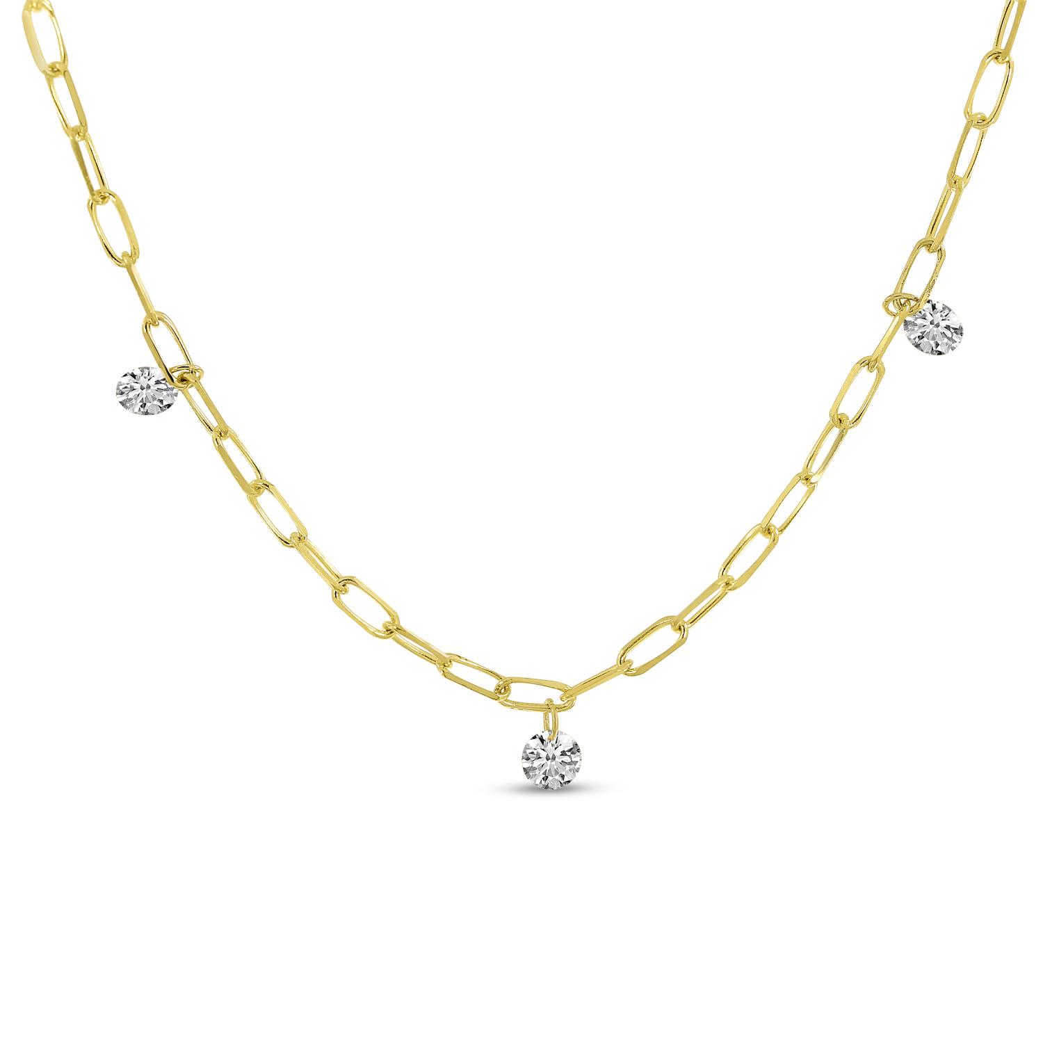 14K Yellow Gold 0.24 Ct Dashing Diamond 18 inch Link Necklace