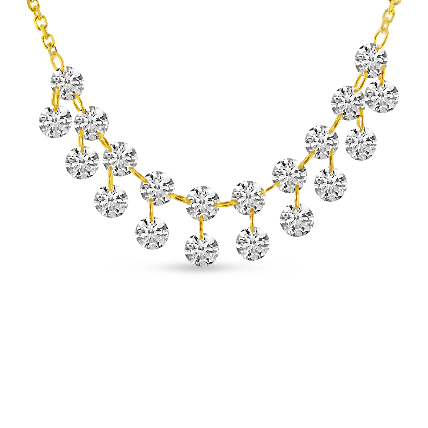 14K Yellow Gold Dashing Diamond Double Row 1. 60 Ct 18 inch Necklace