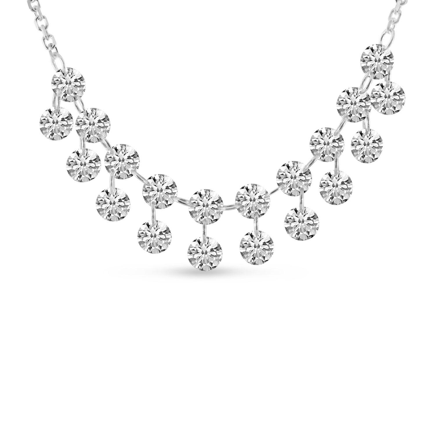 14K White Gold Dashing Diamond Double Row 1. 60 Ct 18 inch Necklace