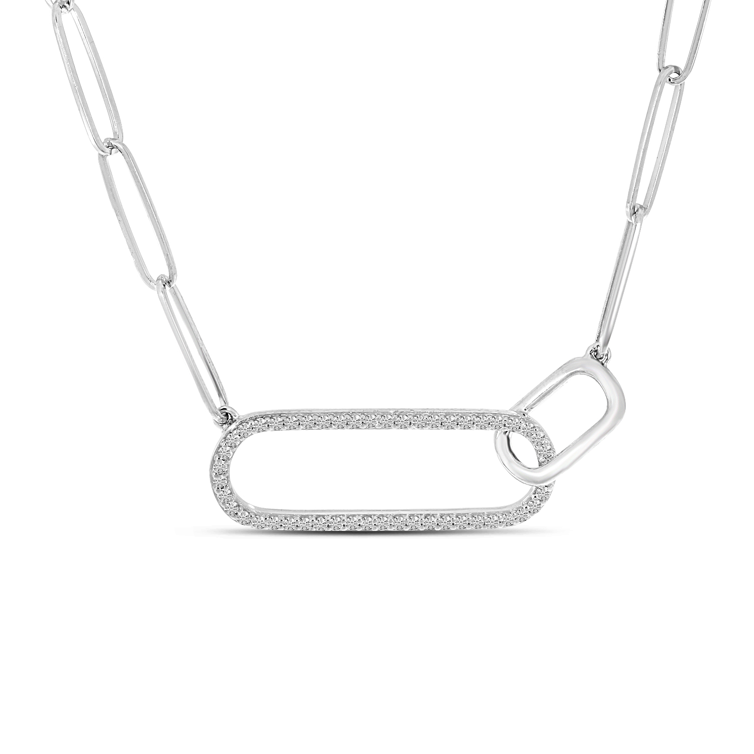 14K White Gold Double Paperclip Diamond Necklace