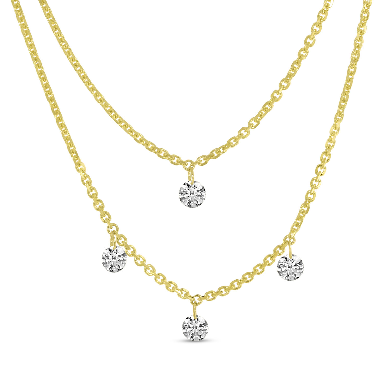 14K Yellow Gold Dashing Diamond Double Cable Chain Necklace