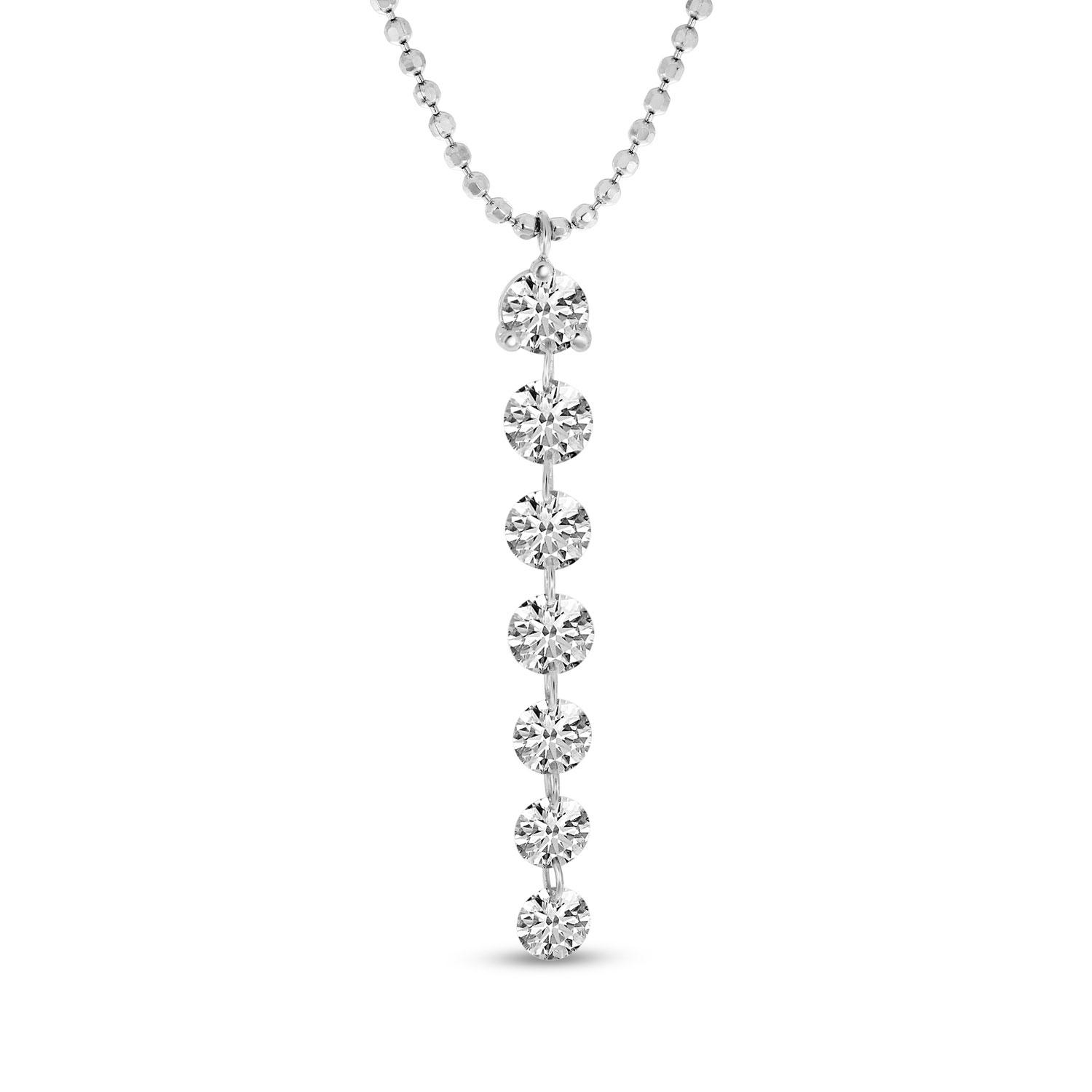 14K White Gold 7 Stone Dashing Diamonds Dangle Necklace