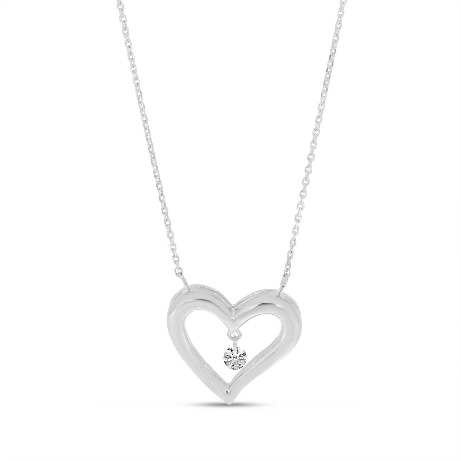 14K White Gold Dashing Diamond 18 Inch Open Heart Necklace