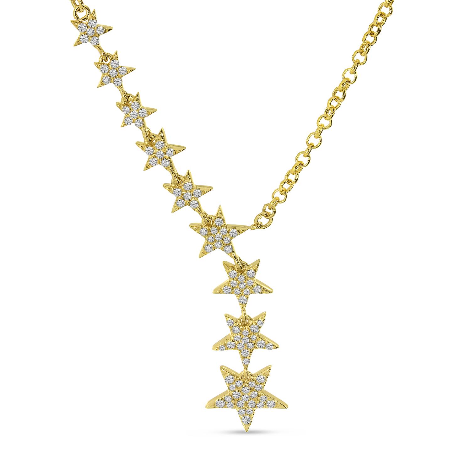 14K Yellow Gold Diamond Cascading Stars Necklace