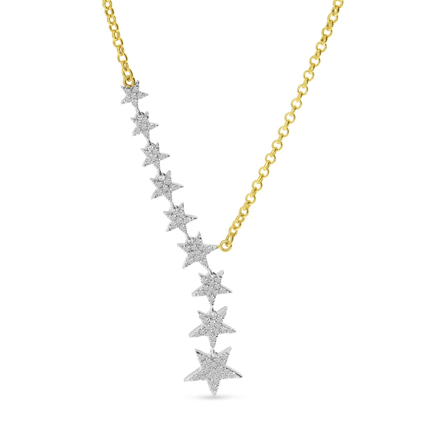 14K Two Tone Gold Diamond Cascading Stars Necklace