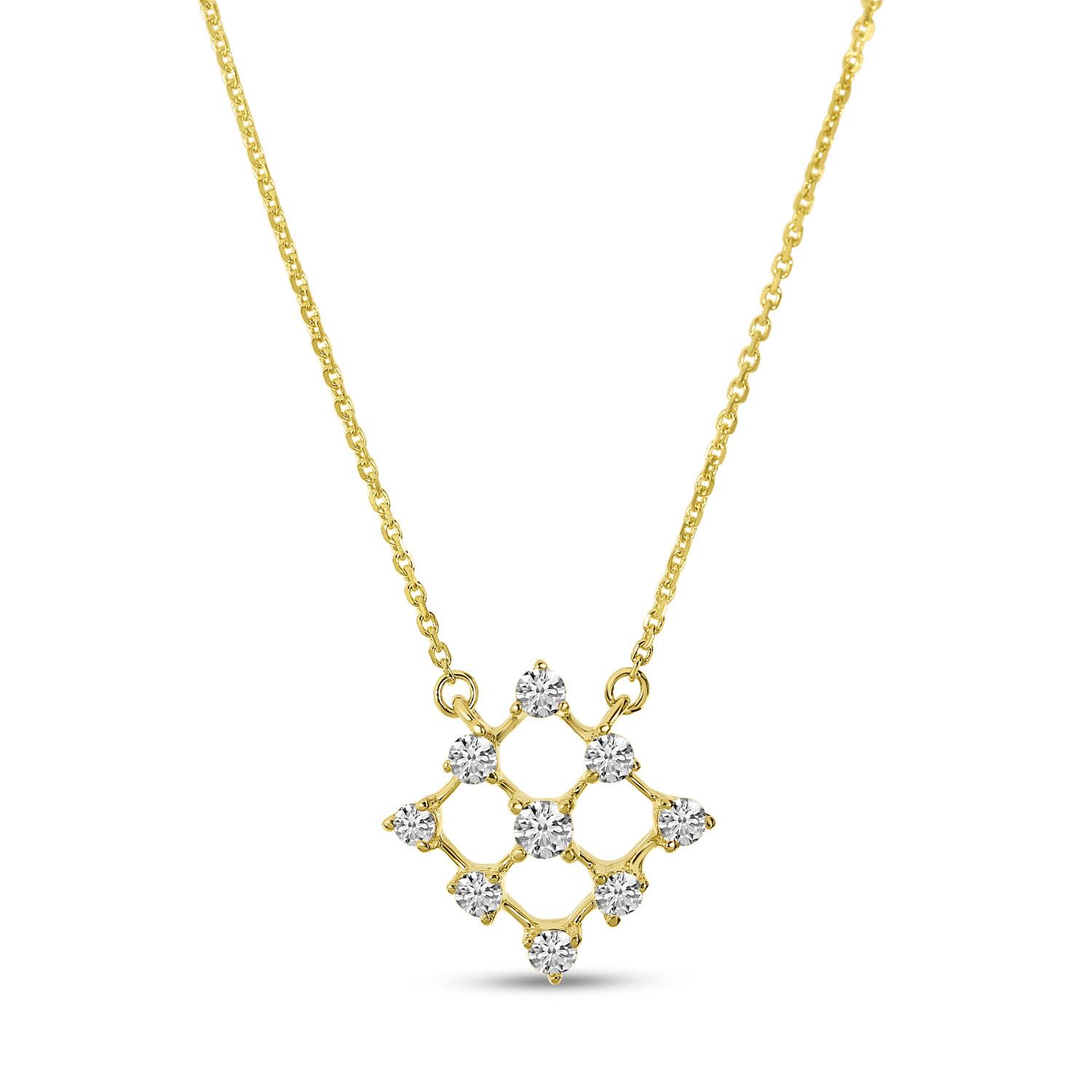 14K Yellow Gold Diamond Grid 18 inch Necklace