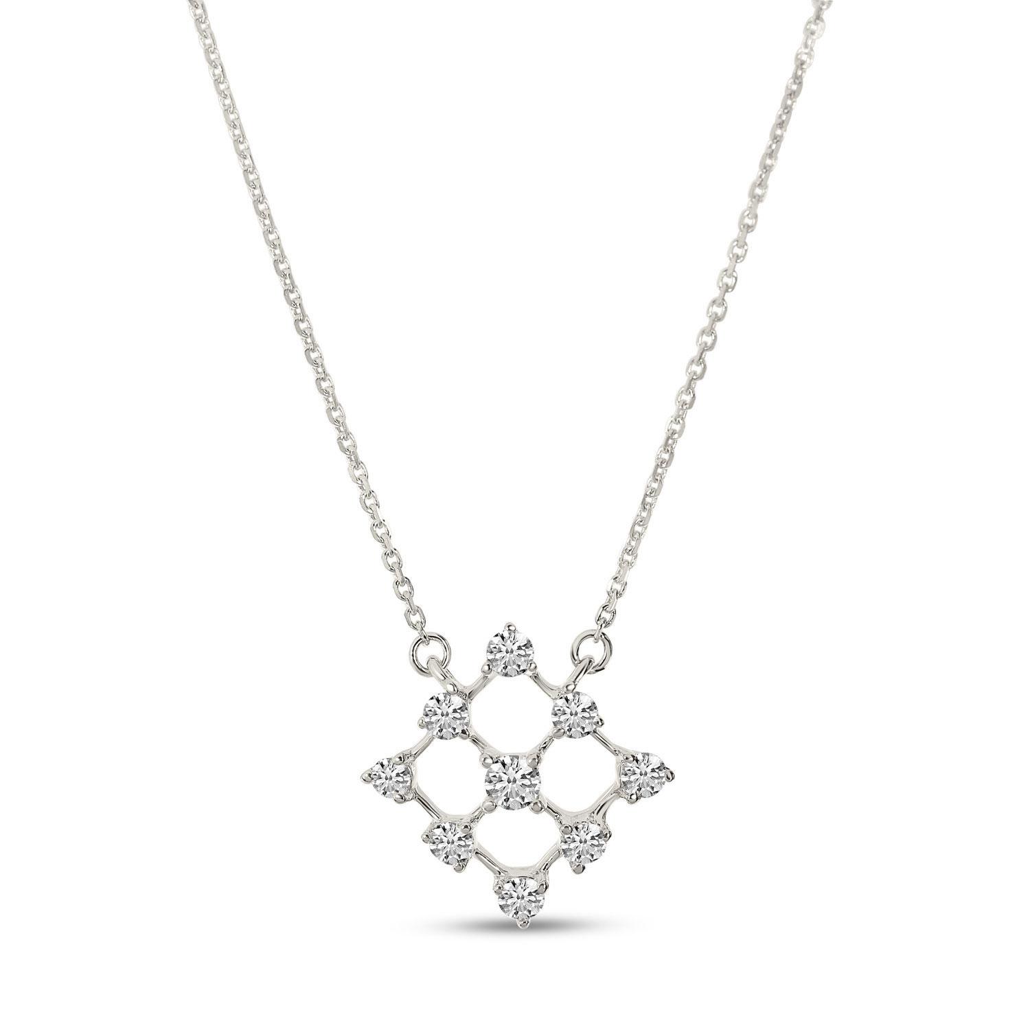 14K White Gold Diamond Grid 18 inch Necklace