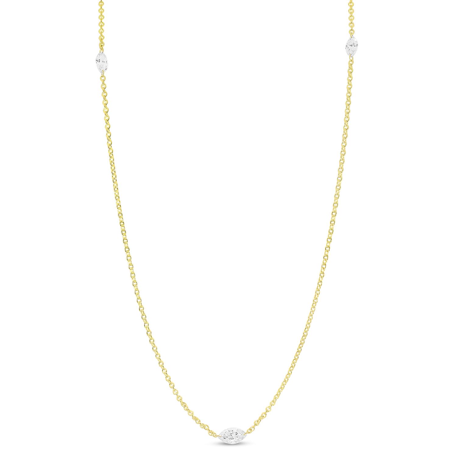 14K Yellow Gold Pierced Marquise Dashing Diamond Lariat Necklace