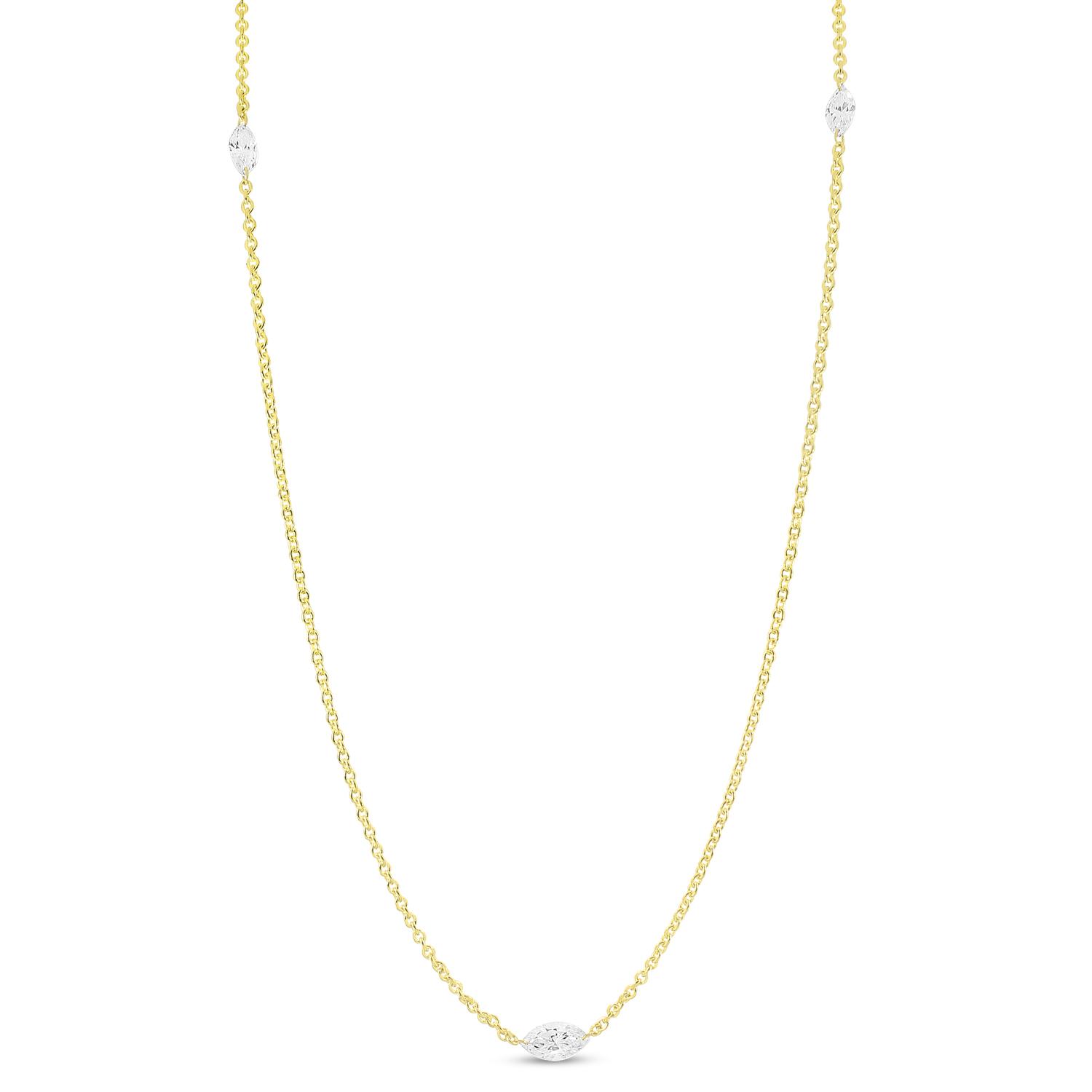 14K Yellow Gold Pierced Marquise Dashing Diamond Necklace