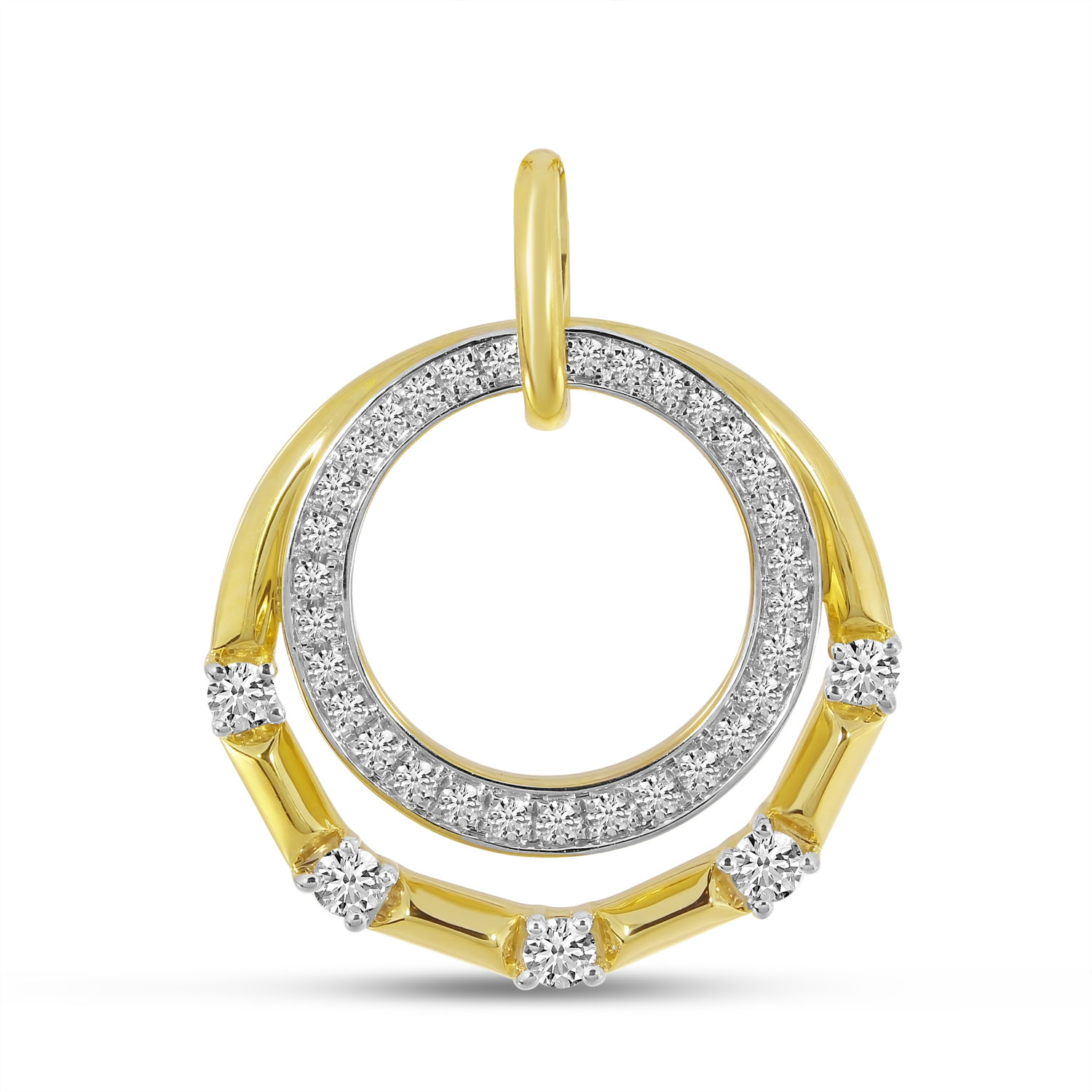 14K Yellow Gold Diamond Double Circle Pendant