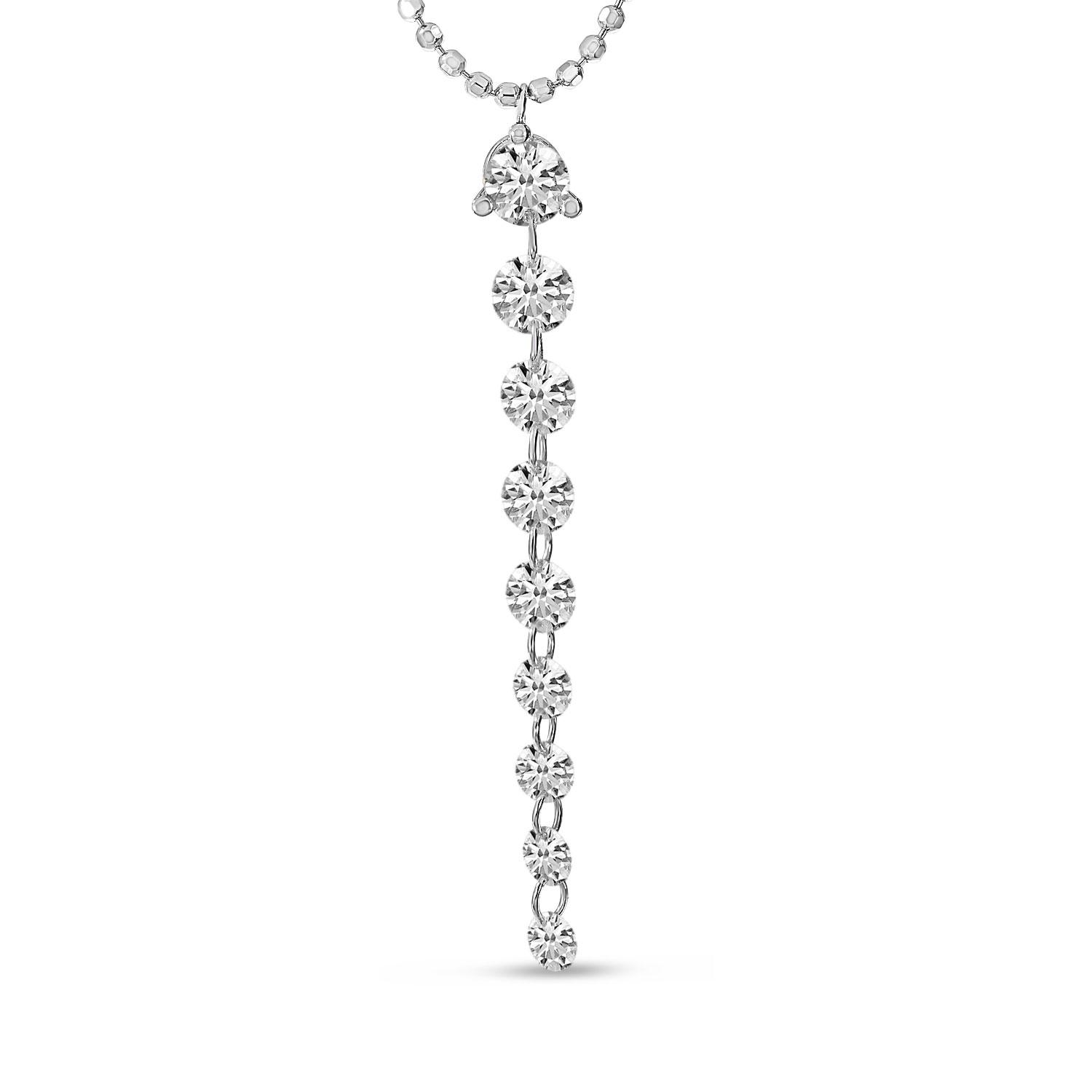 14K White Gold Dashing Diamond Graduated Pierced Diamond Necklace