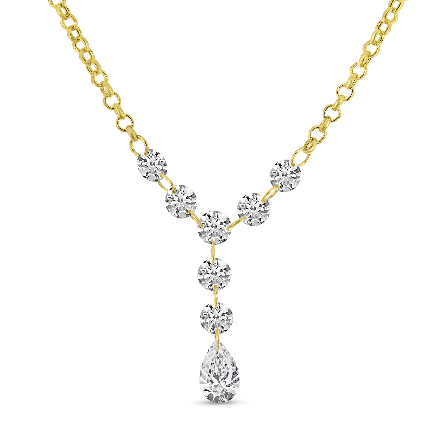 14K Yellow Gold Dashing Diamond Pear Dangle Necklace 