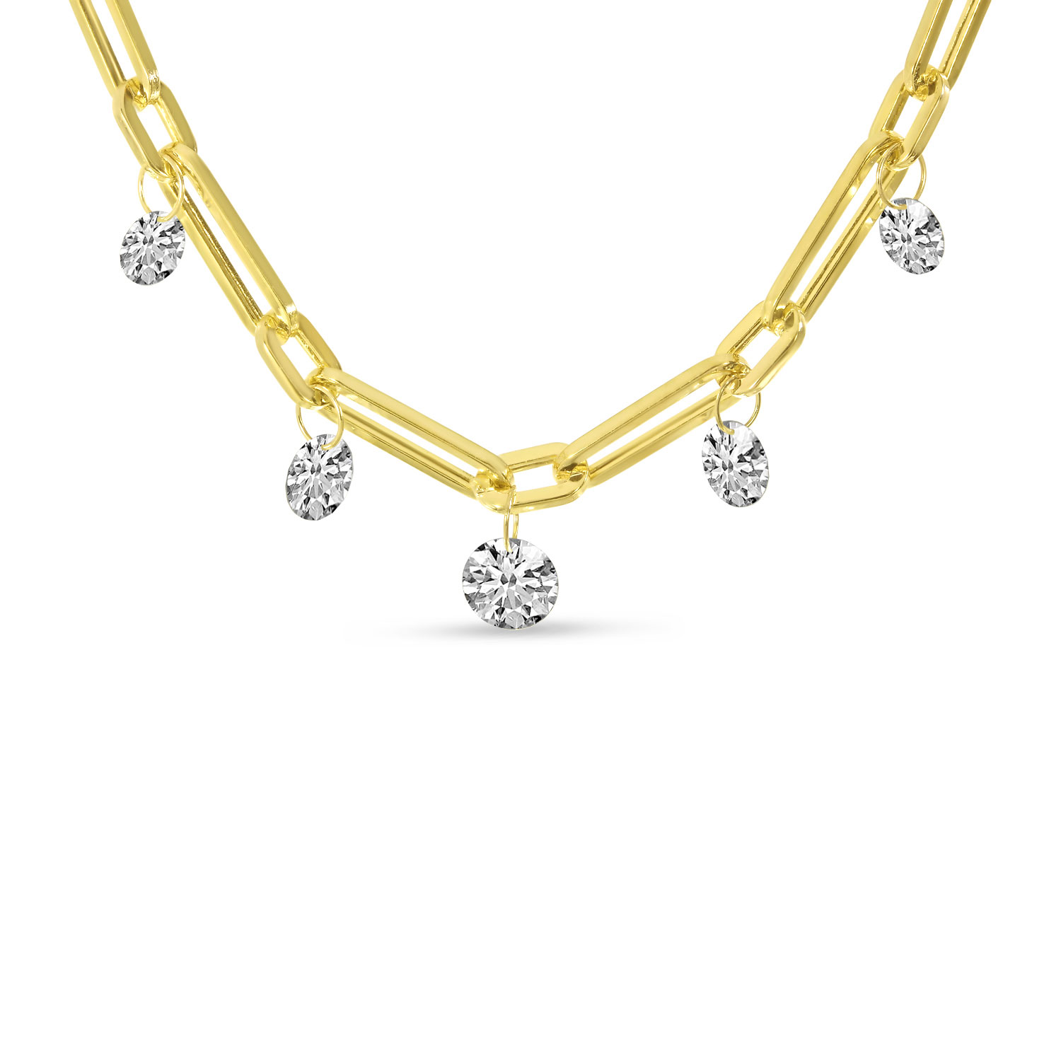 14K Yellow Gold Dashing Diamond Graduated 5 stone 1.8 ct Link Chain Necklace