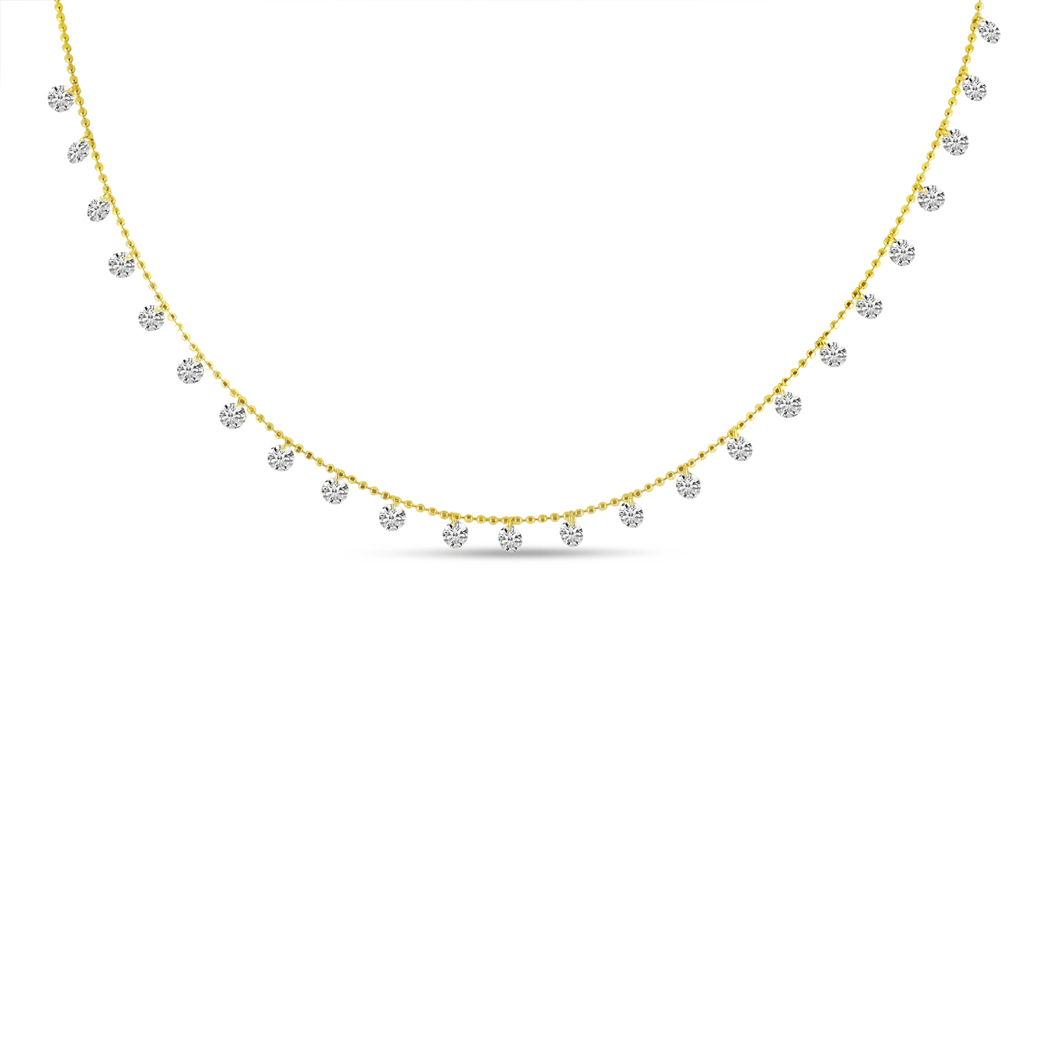 14K Yellow Gold 24 stone 1.92 Ct Dashing Diamond Bead Chain Necklace