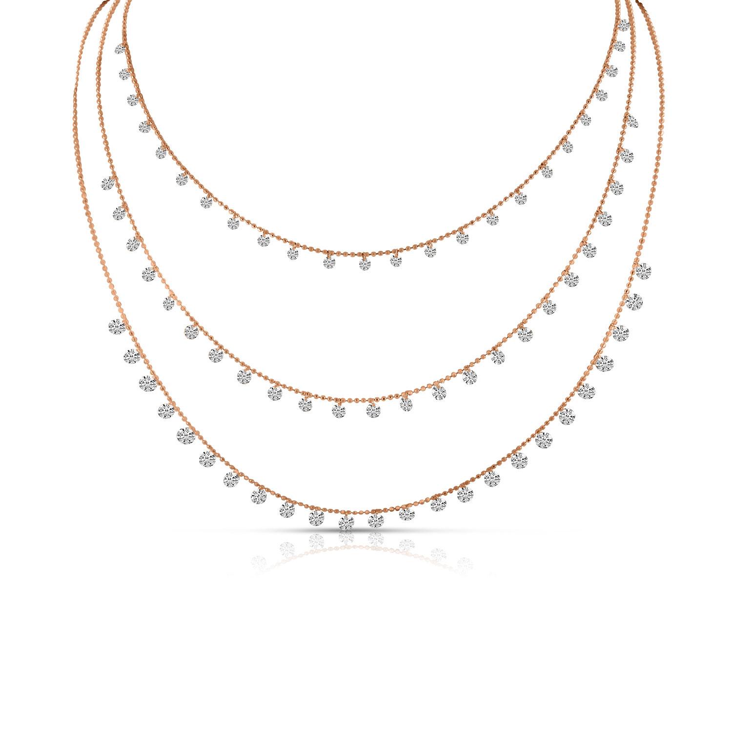 14K Yellow Gold Dashing Diamonds Triple Necklace