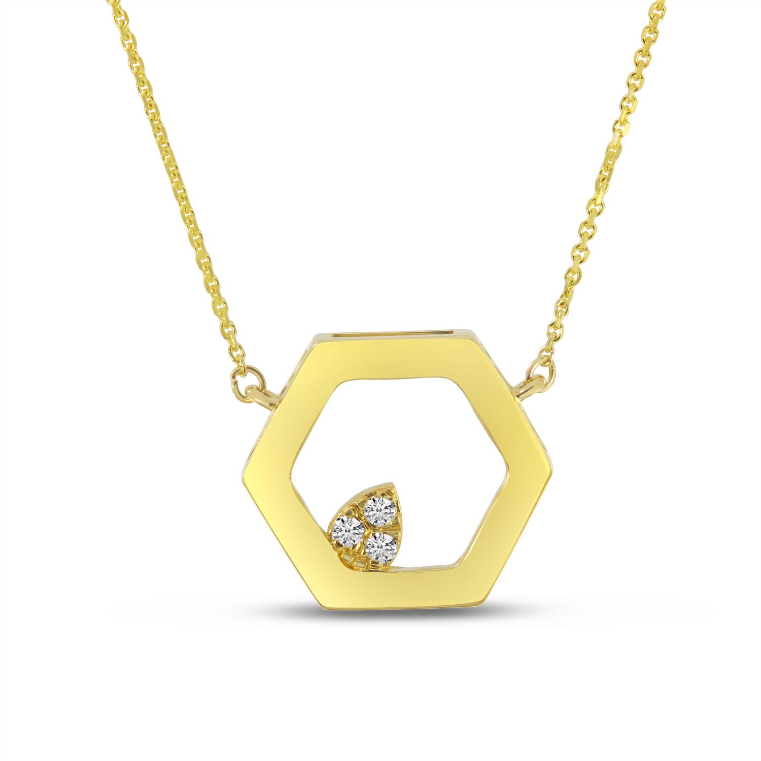 14K Yellow Gold Hexagon Diamond Necklace