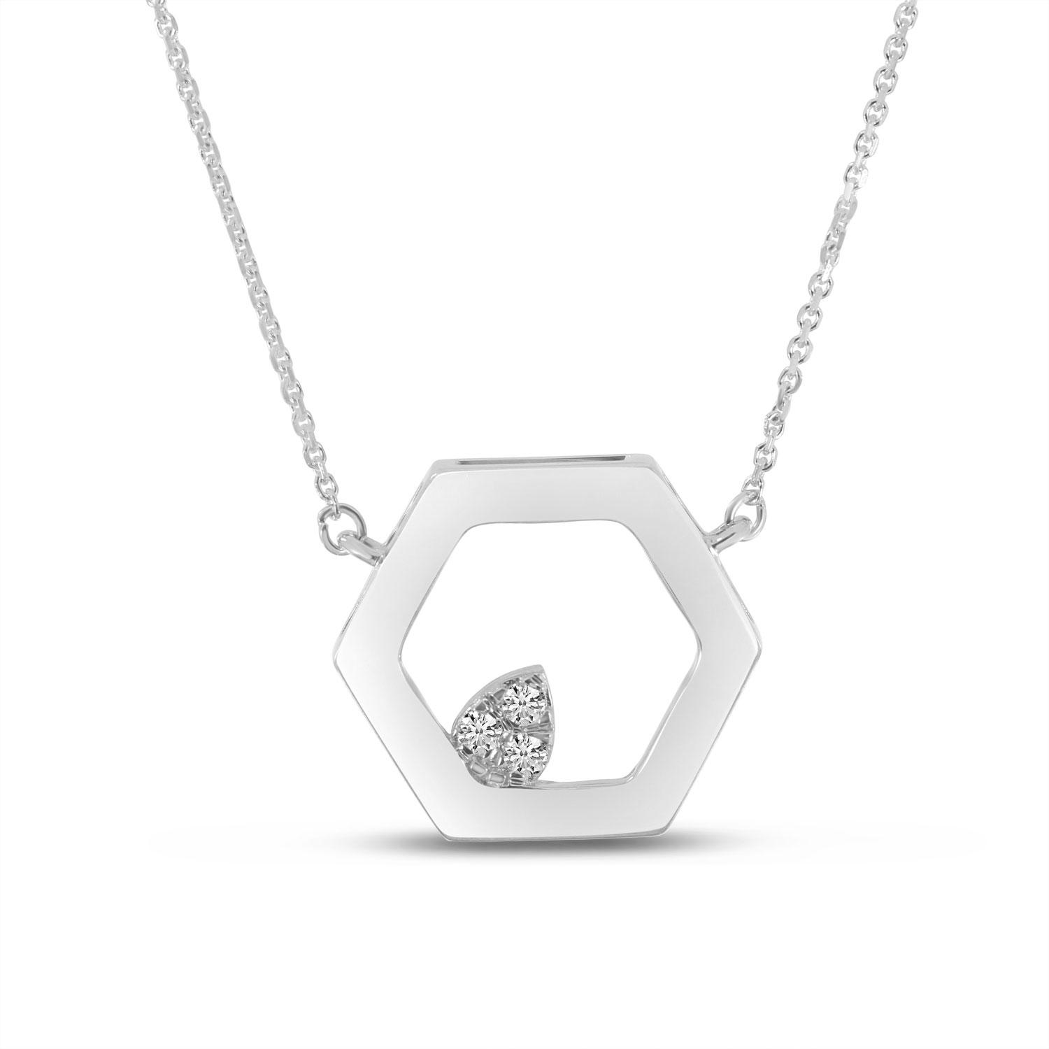 14K White Gold Hexagon Diamond Necklace