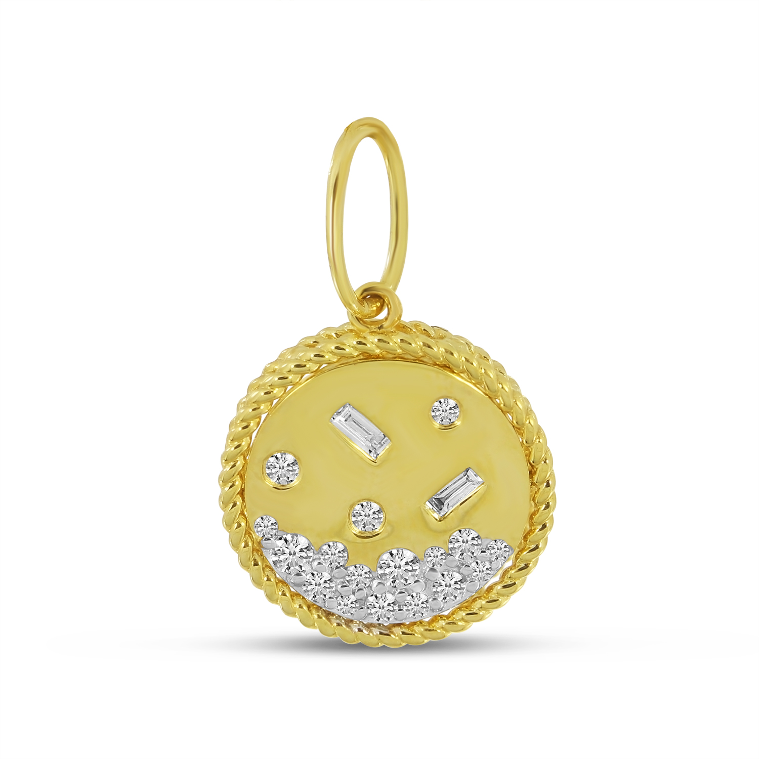 14K Yellow Gold Round and Baguette Diamond Whimsical Fashion Pendant