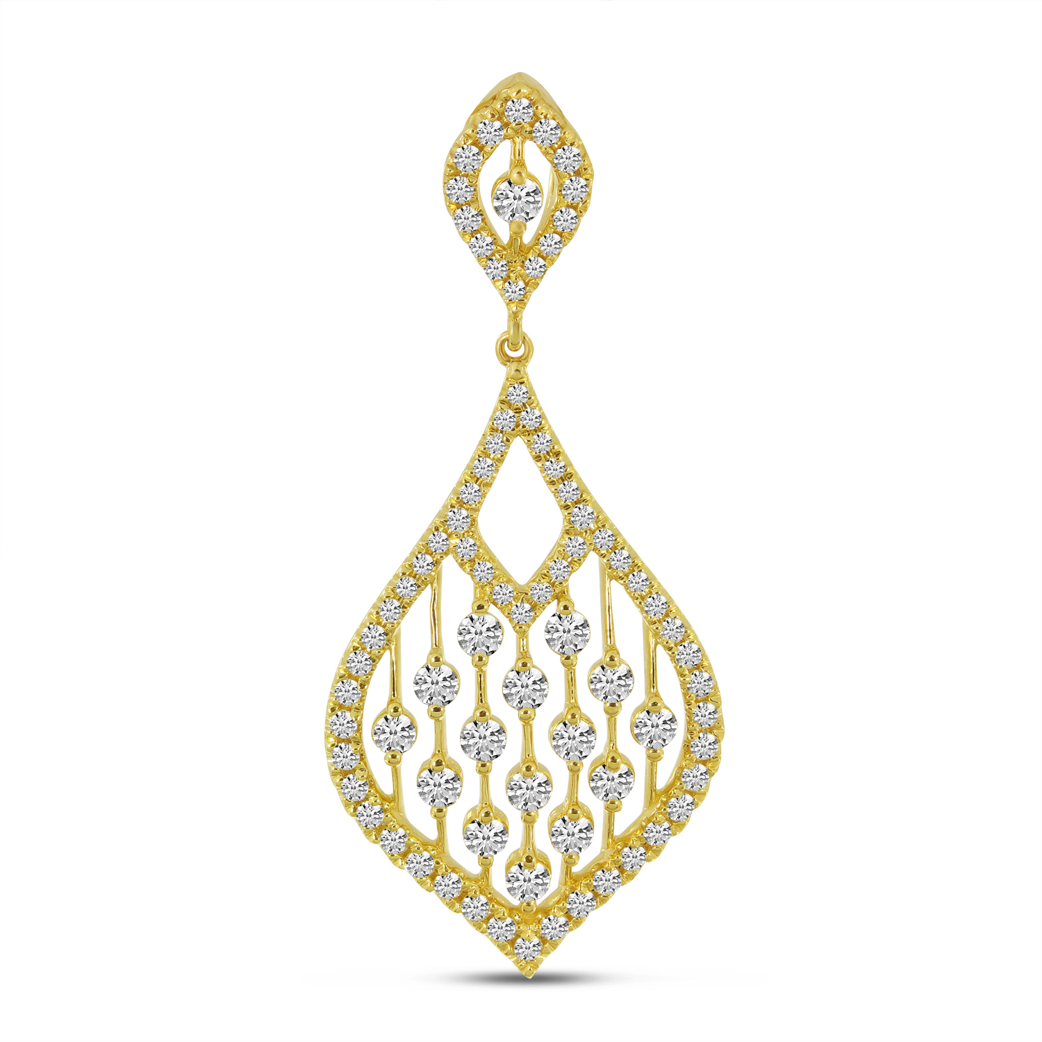 14K Yellow Gold Diamond Station Teardrop Fashion Pendant