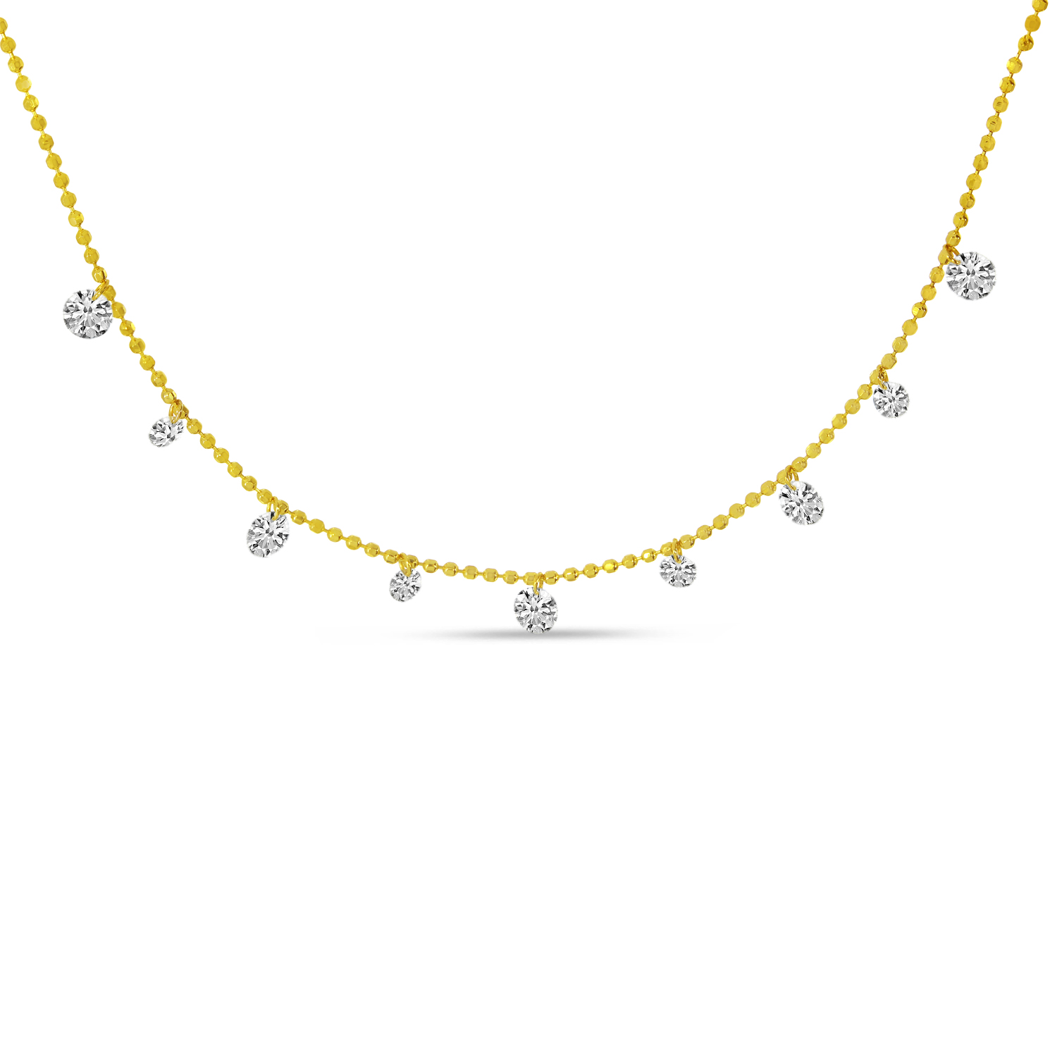 14K Yellow Gold 20" Nine Stone Dashing Diamond Necklace