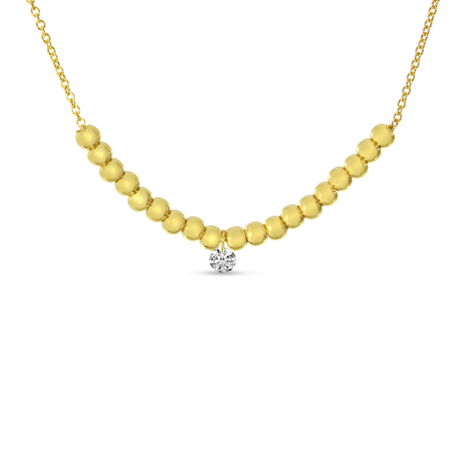 14K Yellow Gold Dashing Diamond Beaded Necklace