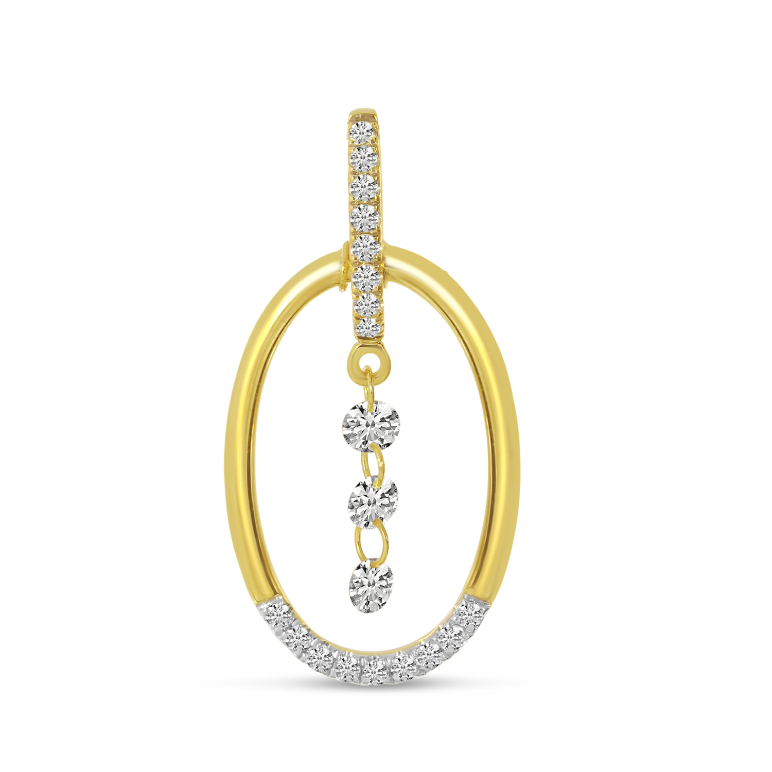 14K Yellow Gold Dashing Diamond Elongated Oval Pendant 