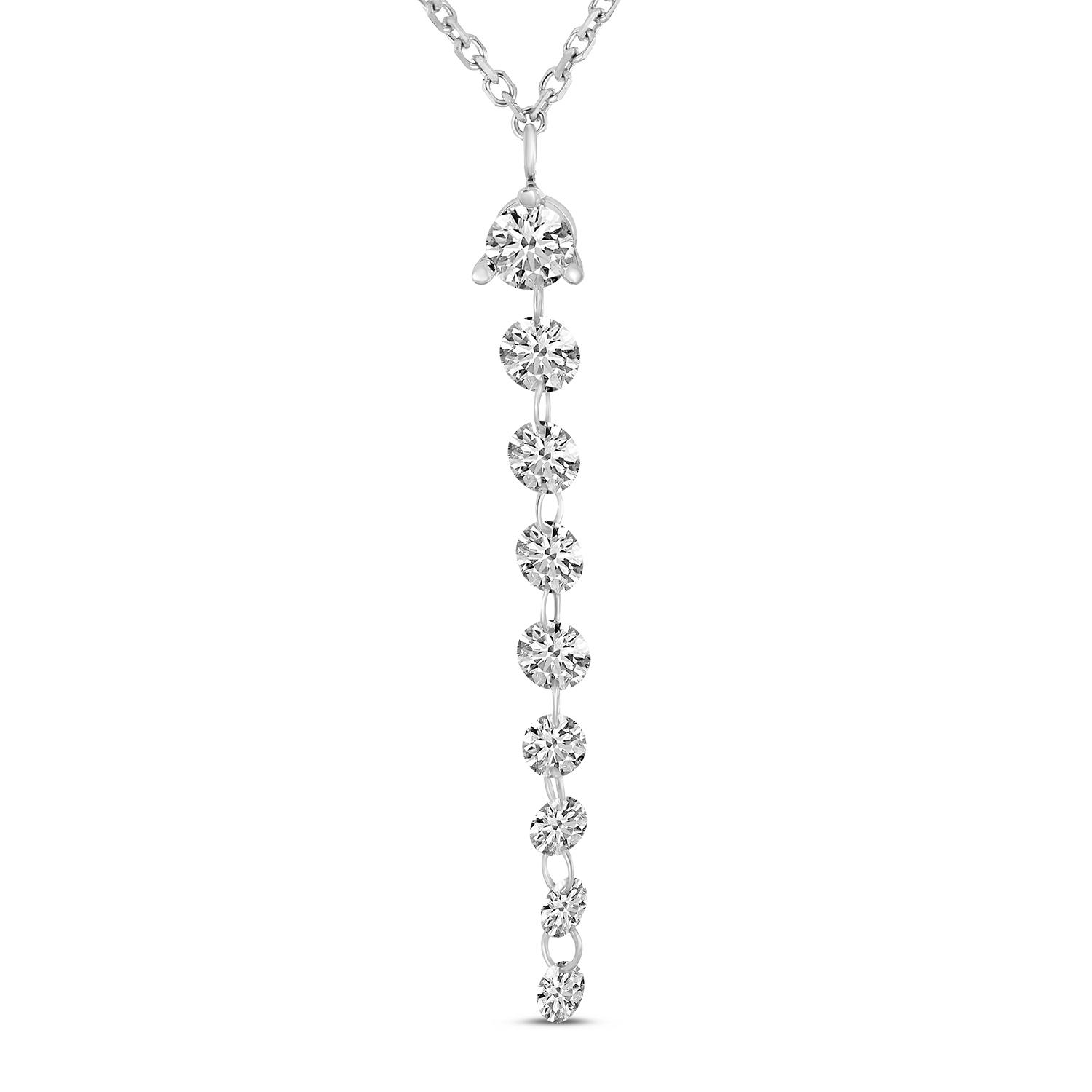 14K White Gold Dashing Diamonds Graduated Necklace