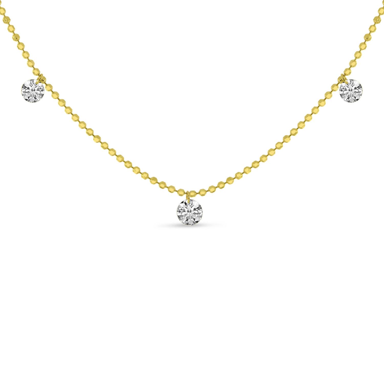 14K Yellow Gold 3 Stone Dashing Diamonds 18 inch Necklace