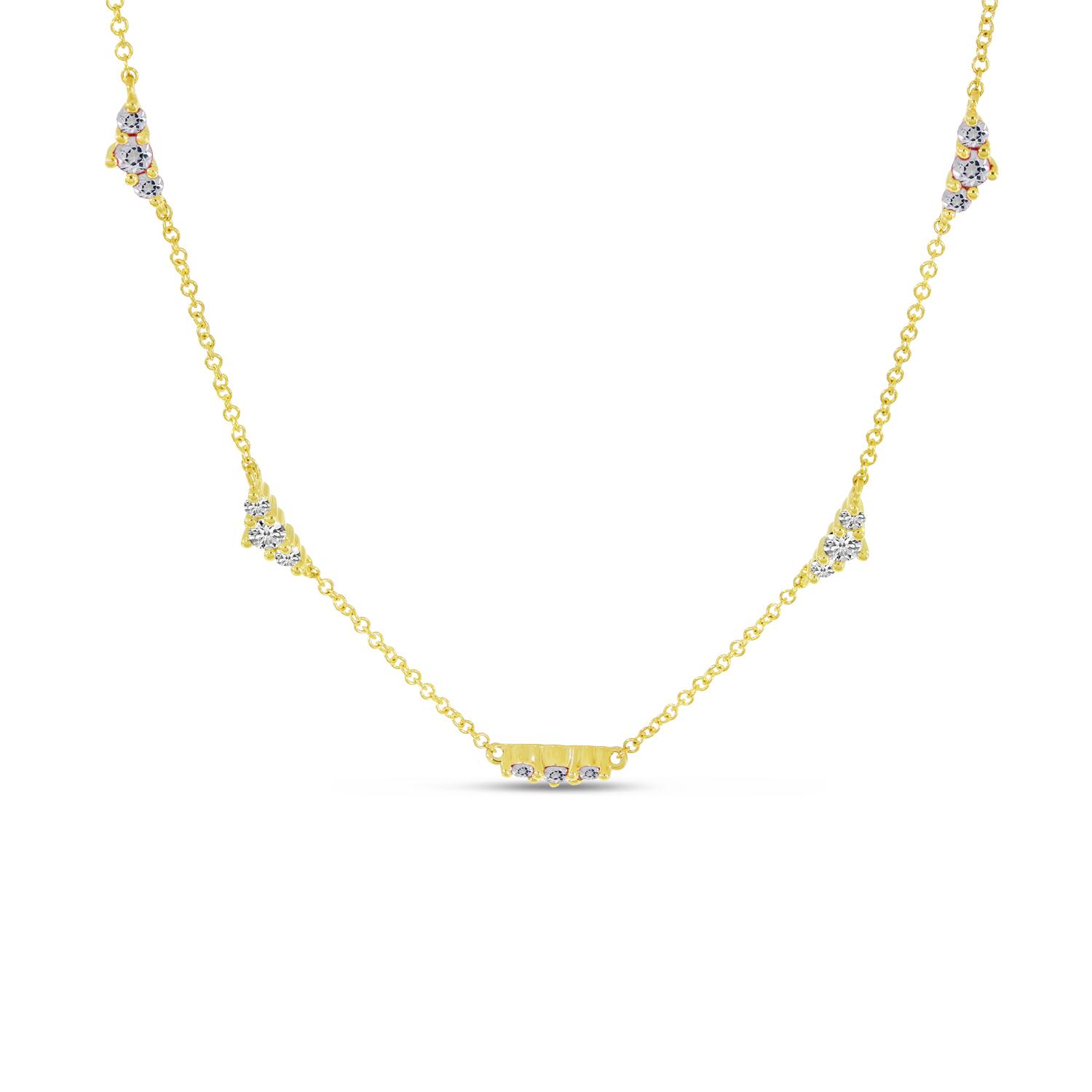 14K Yellow Gold 5 Station 18 inch Diamond Necklace